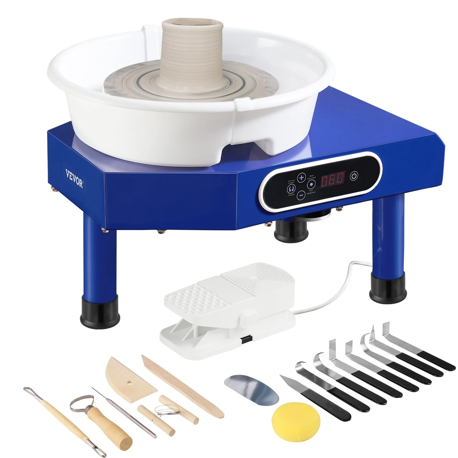 VEVOR Pottery Wheel - 10in Ceramic Forming Machine with Foot Pedal, Adjustable Speed, LCD Panel, and Sculpting Tool Kit