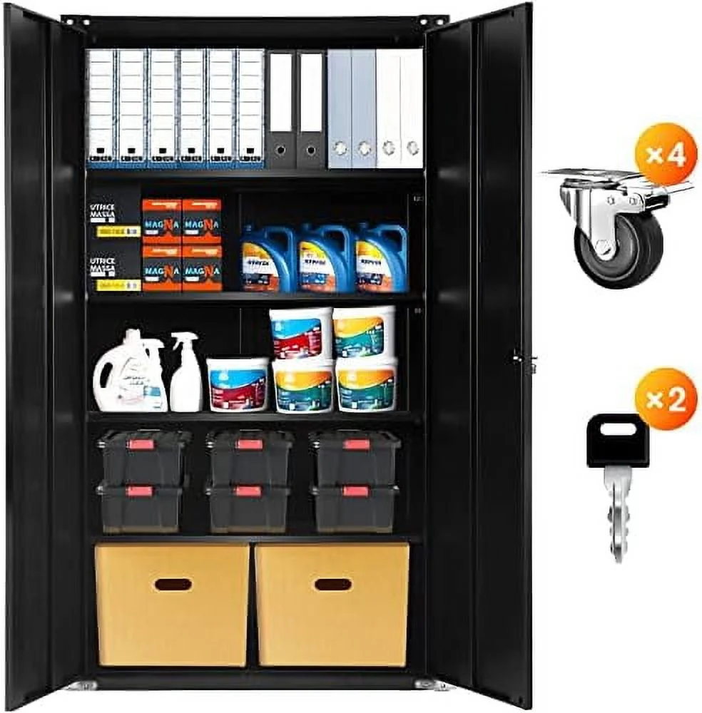 ZFGSUIJN Metal  Cabinet  72" Black Locking  Cabinets with Doors and 4 Shelves  Tall Tool  Cabinet for Garage  Steel Lockable File Cabinet Metal Locker for Home Office  Classroom