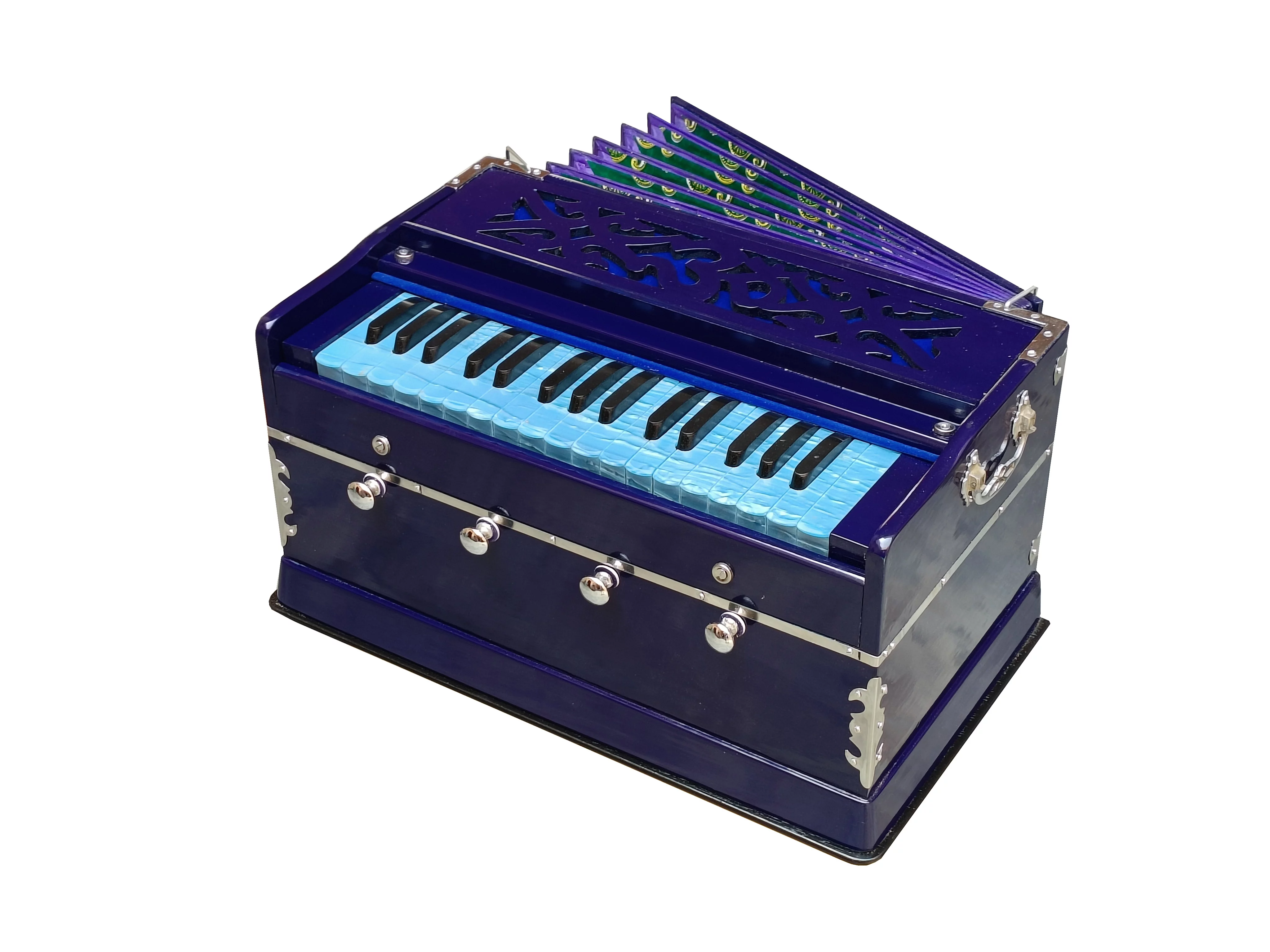 Harmonium Blue~2 Octaves~4 Stops~Double Reeds~440 Hz~32 Keys~7 Fold Bellow~Bhajan~Kirtan