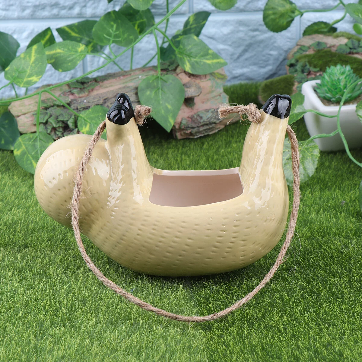 Gongxipen Sloth Shape Flower Pot Hanging Succulent Plant Pot Container Unique Home Decoration Ornament for Living Room Office (Yellow)