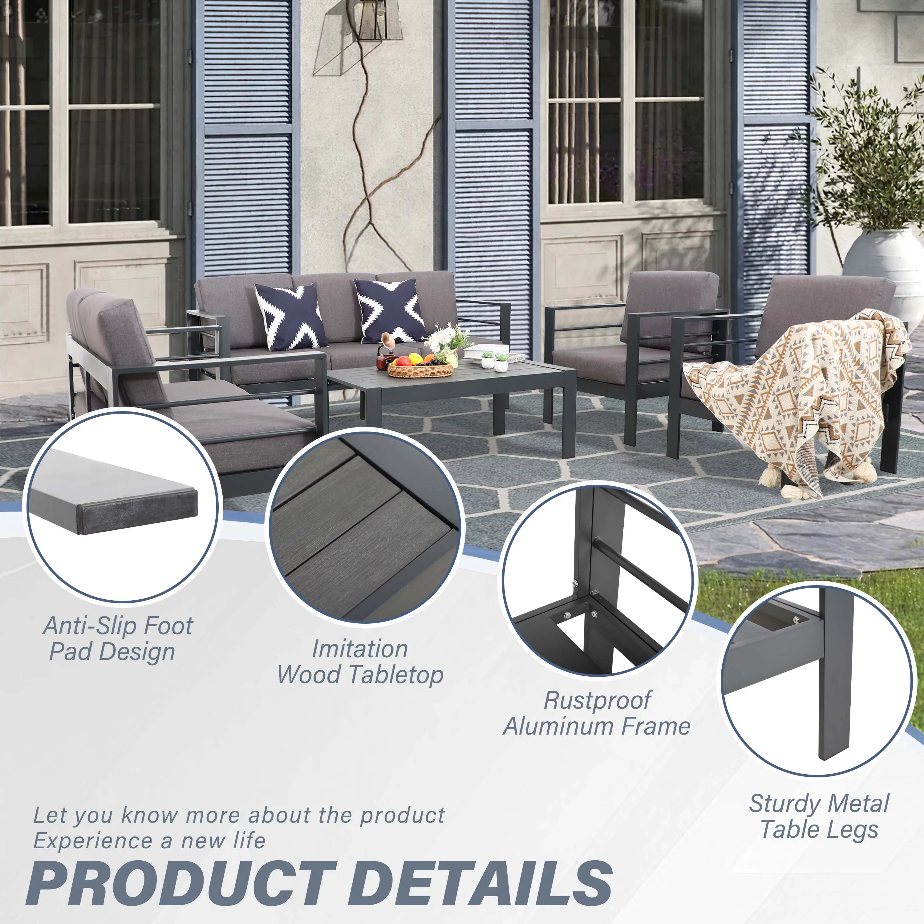 PAOLFOX 5 Piece Aluminum Patio Furniture Set