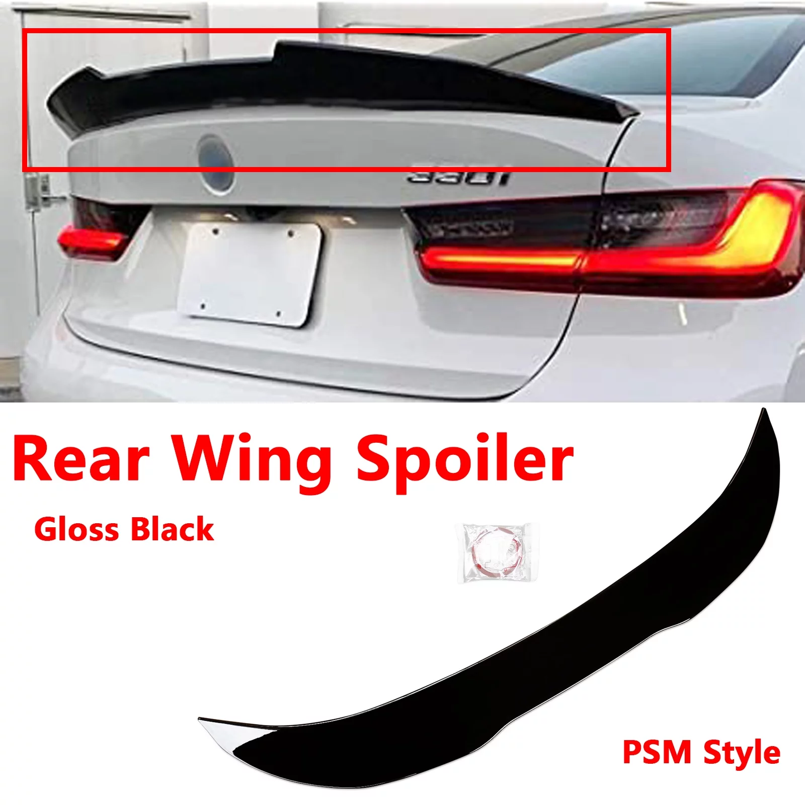 NINTE Rear Wing Spoiler for 2019-2023 BMW 3 Series G20 Sedan 320i 330i Gloss Black PSM Style