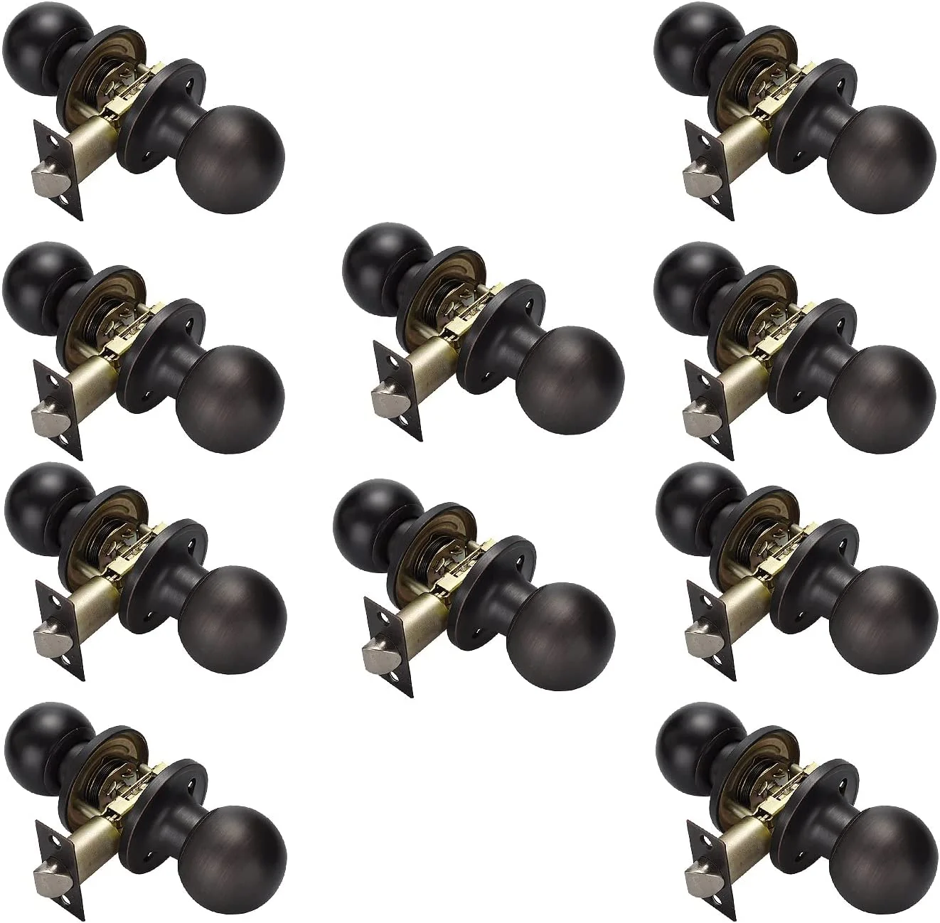 Oil Rubbed Bronze Passage Door Knobs - Ball Style Keyless Round Privacy Door Knob for Closet and Hallway Door, 10 Pack
