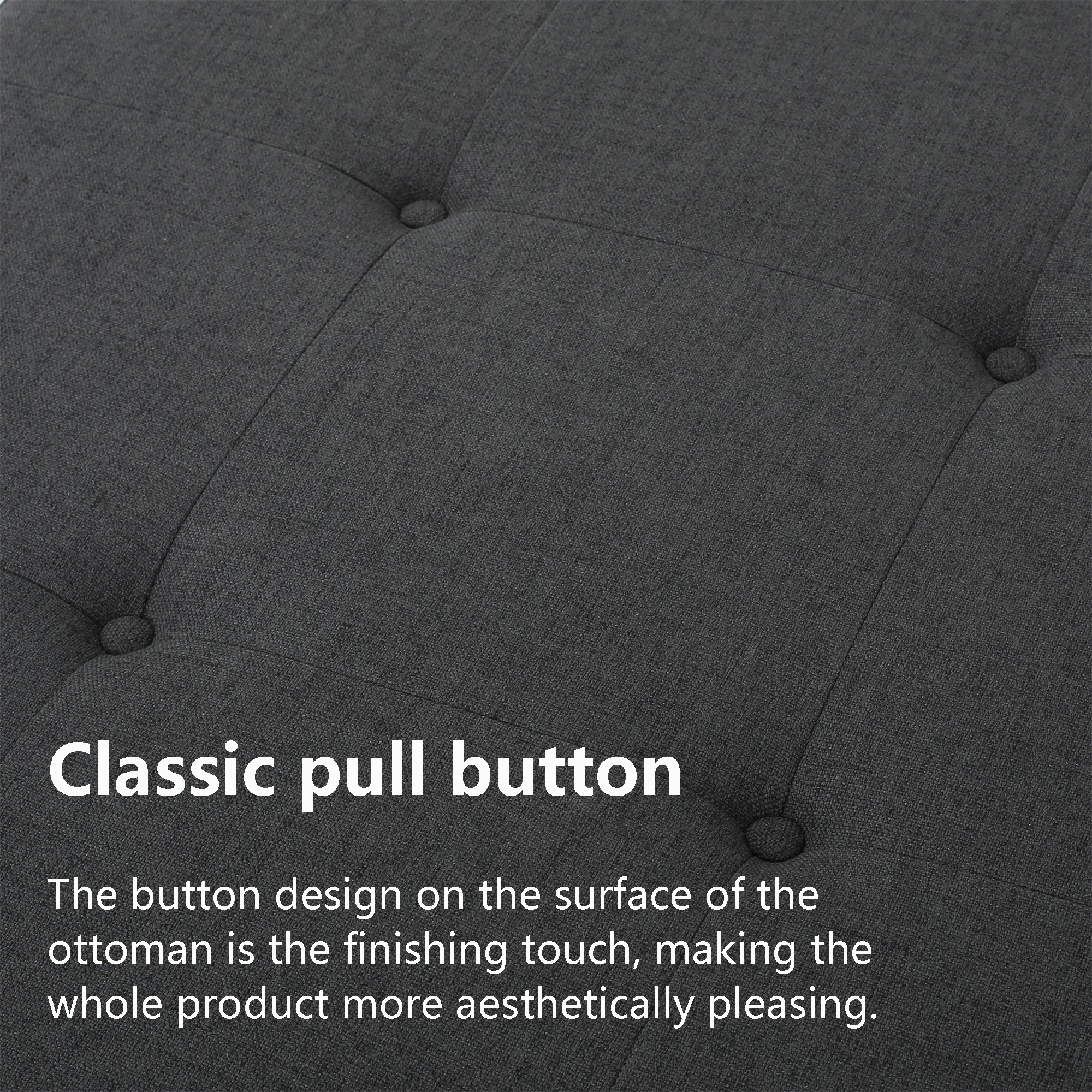 LEYCAY Large Square Ottoman Coffee Table, Upholstered Button Tufted Ottoman with Solid Wood