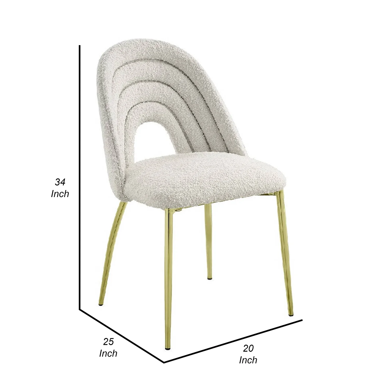 Inch 25 Inch Side Dining Chair Set of 2 White Teddy Sherpa Gold Legs