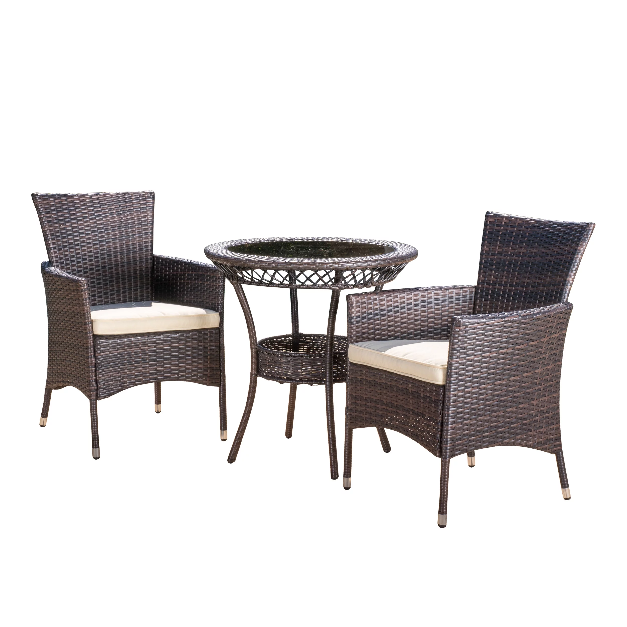 Deandrea Outdoor 3-Piece Wicker Bistro Set, Multibrown