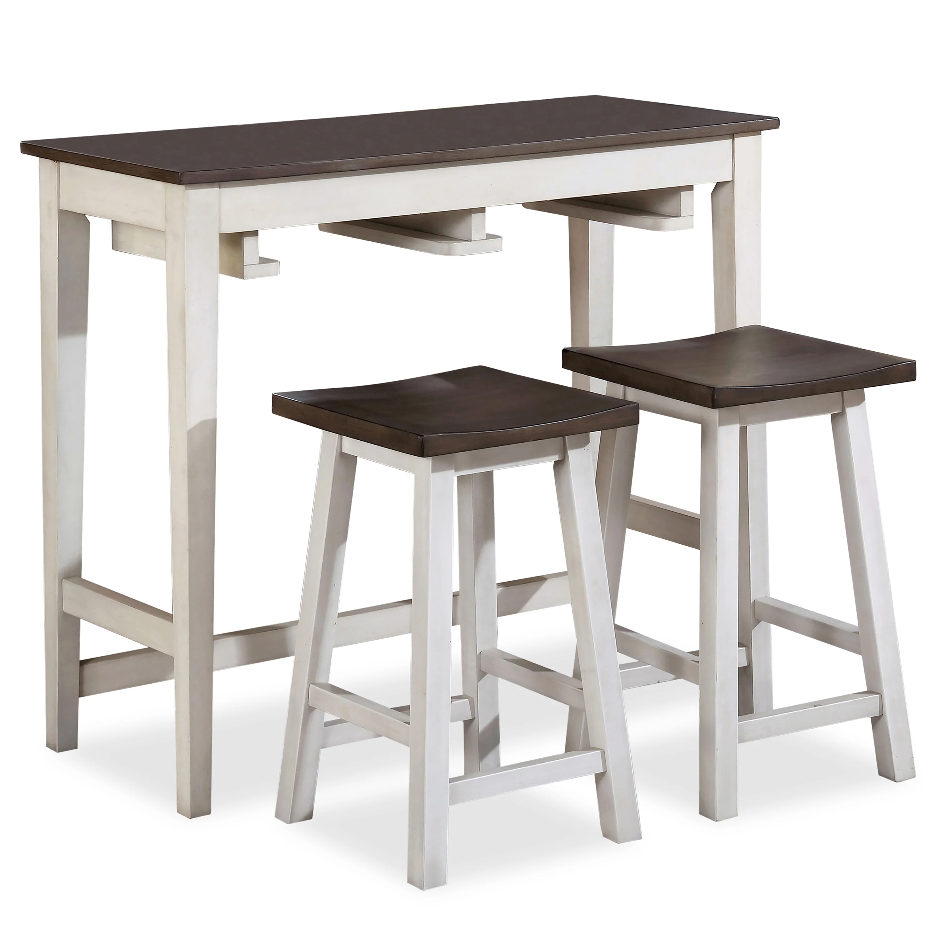 Furniture of America Tryst 3-Piece Wood Bar Table Set, White and Gray