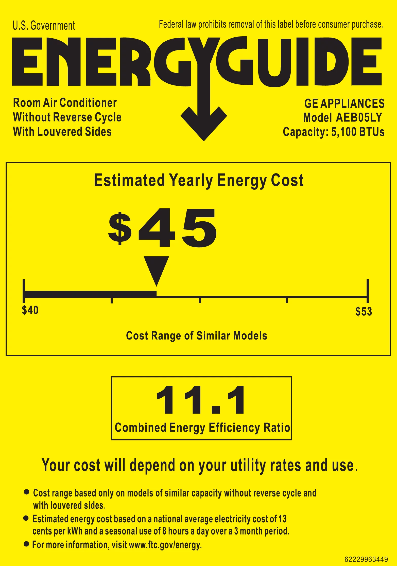 GE 5,000 BTU Window AC With Remote, Black, AEB05LY
