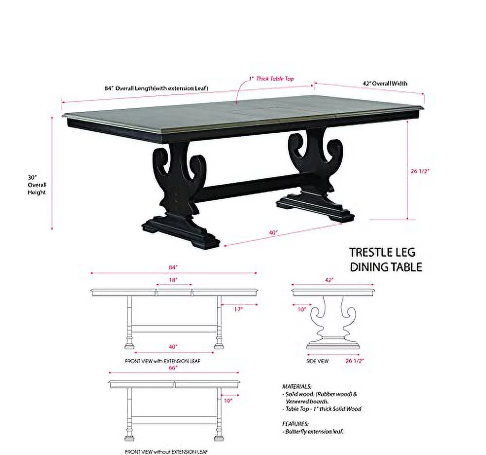 Kings Brand Furniture - Kearny Extendable Wood Trestle Dining Room Table, Black/Brown