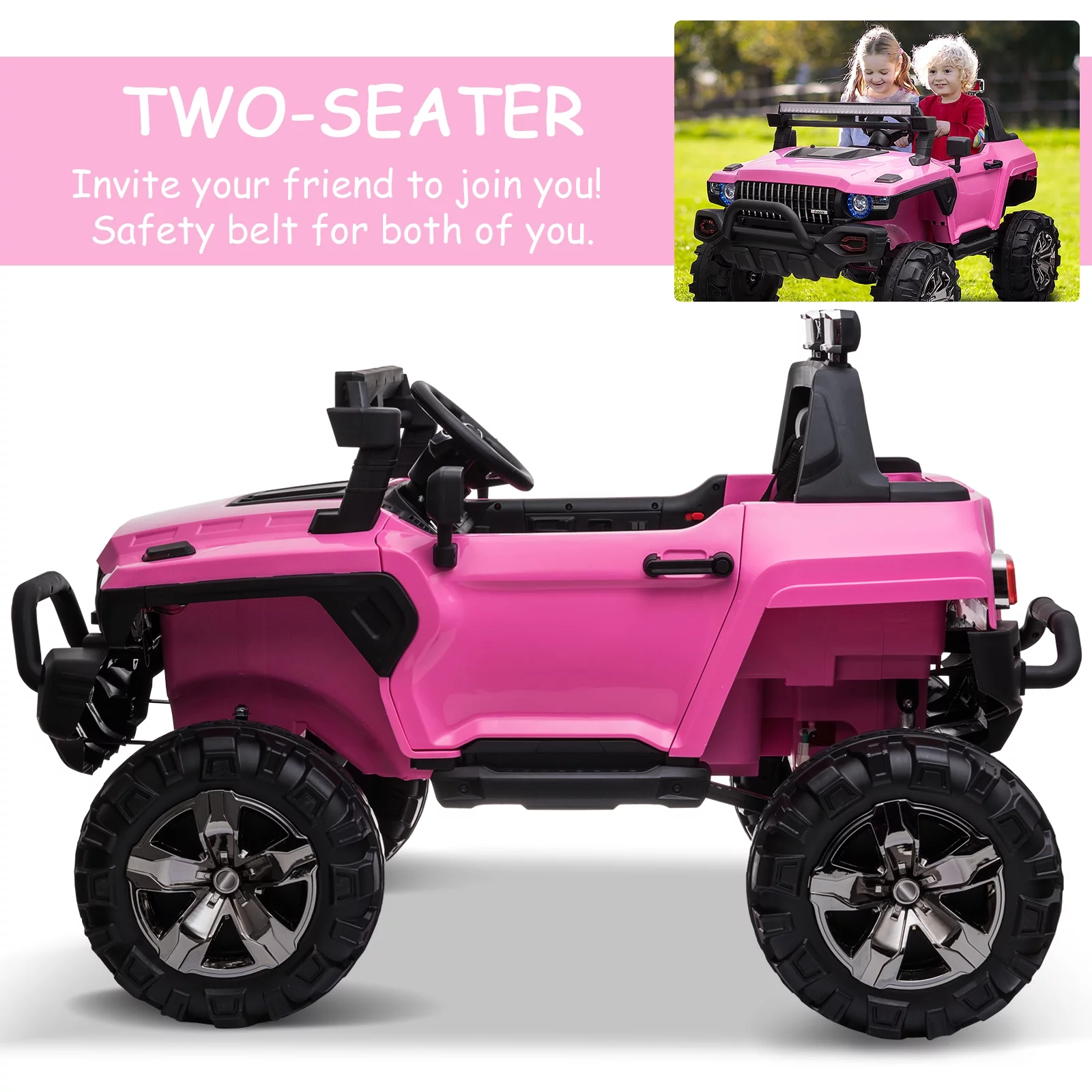 Aosom 12V Kids Electric 2-Seater Ride On Police Car SUV Truck Toy with Parental Remote Control, Pink