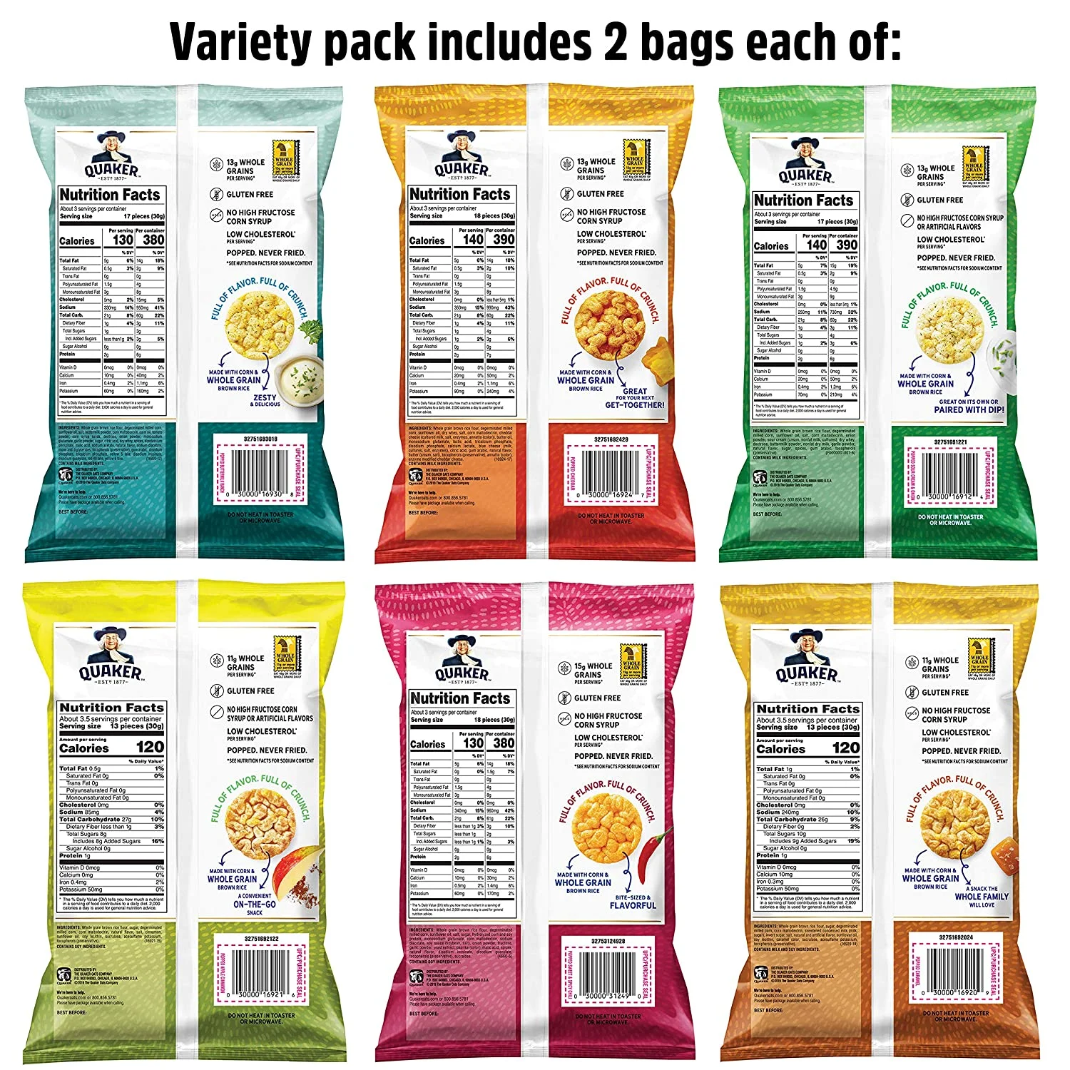 Quaker Rice Crisps, 6 Flavor Variety Pack, 12 Count Box