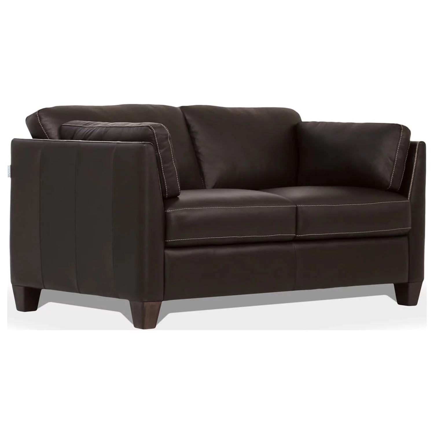 Benzara BM204383 Leatherette Loveseat with Sloped Armrests & Tapered Legs, Dark Brown
