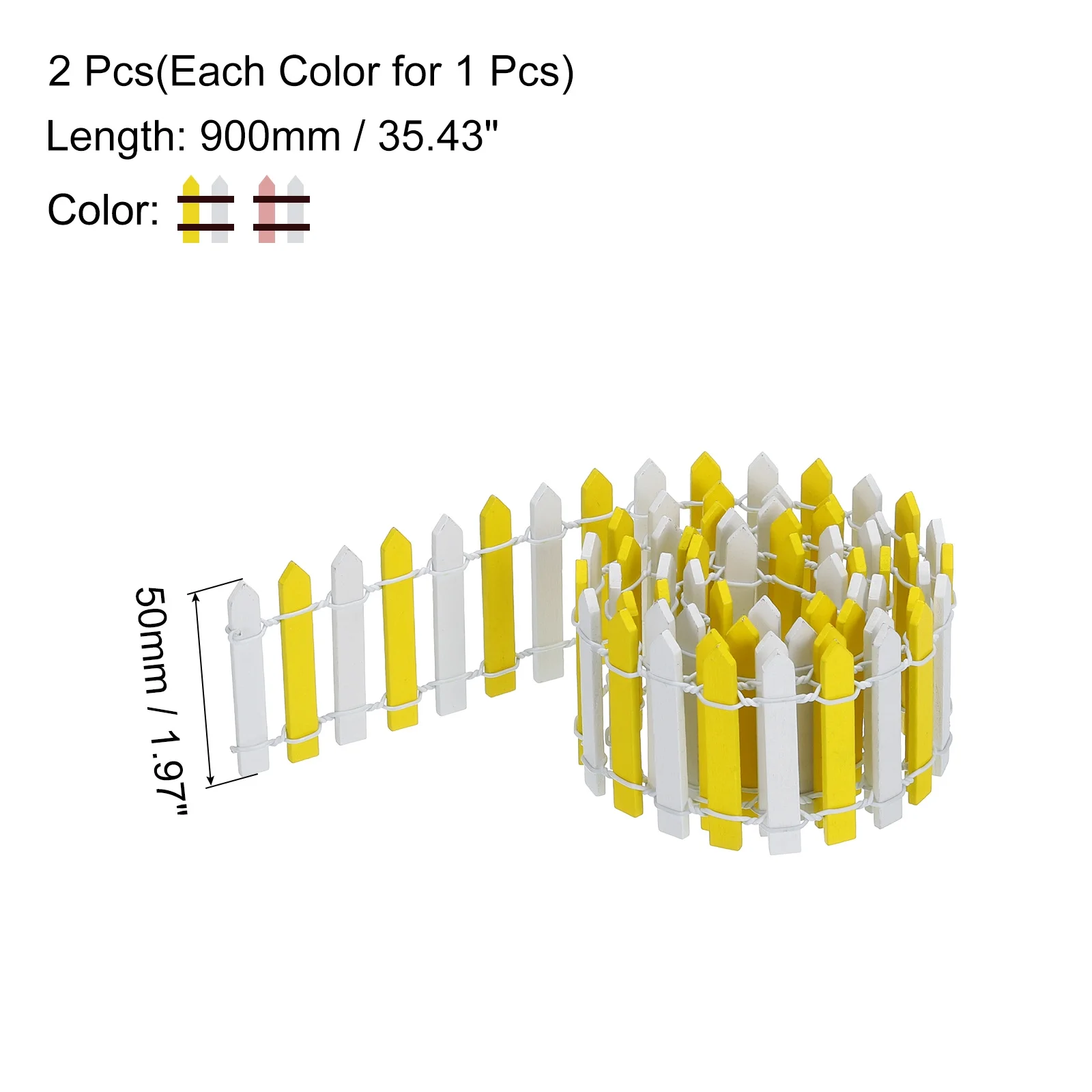 Uxcell 2pcs 35 Inch Miniature Garden Fence, Mini Ornament Wood Picket Fence Light Pink White, Light Yellow White