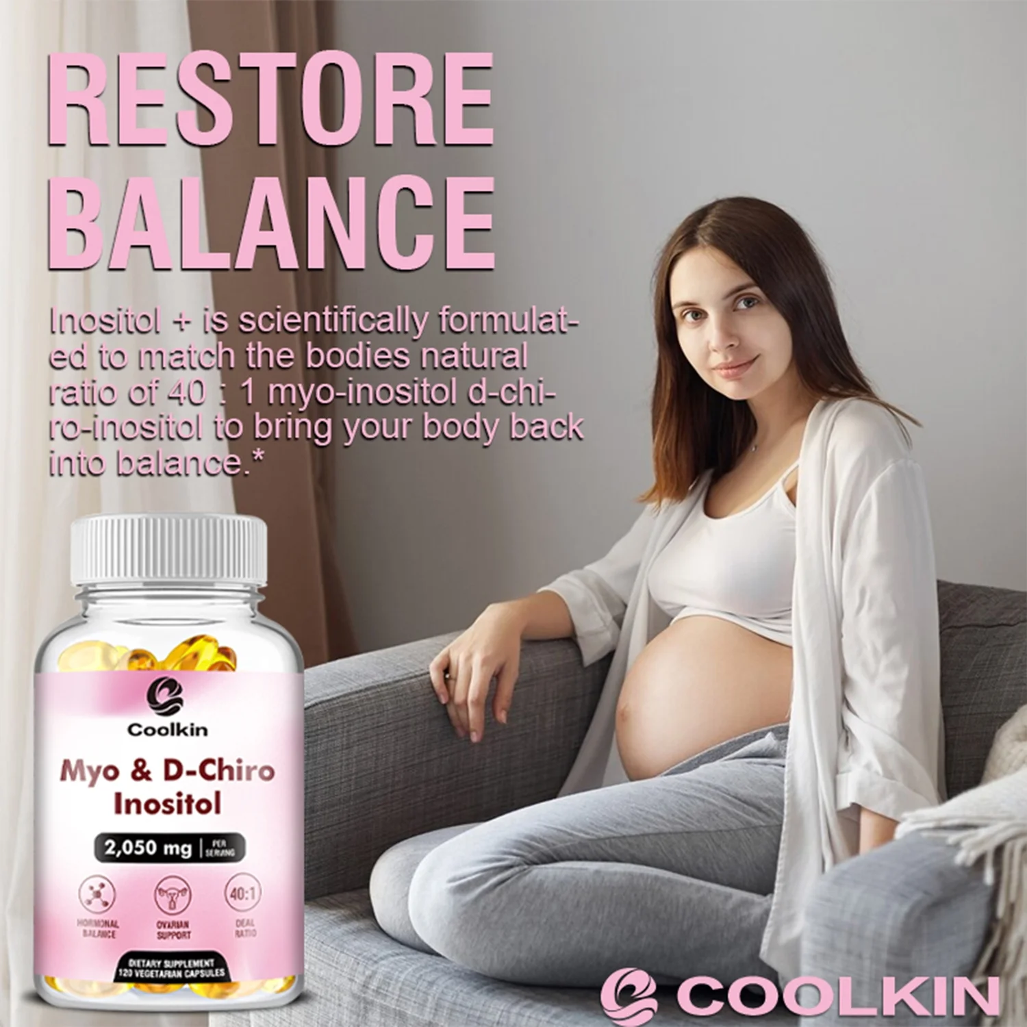 Coolkin Myo & D-Chiro Inositol 2050mg-Female Fertility Health,Regulate Menstrual Cycle(30/60/120pcs)