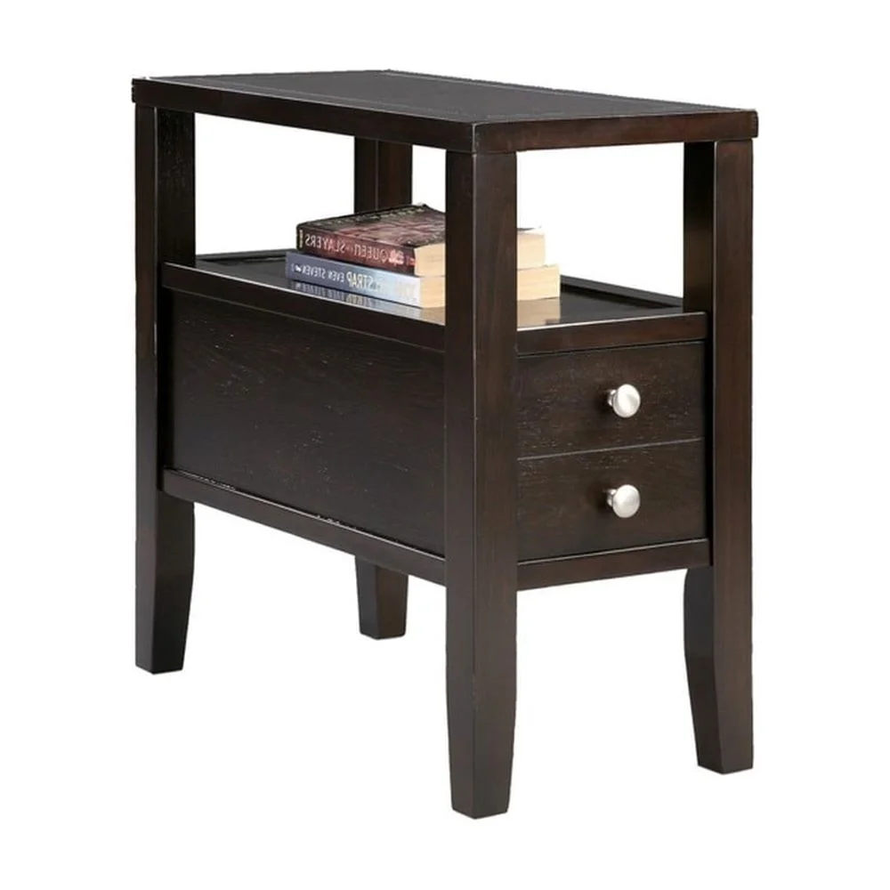 HomeRoots 469015 24 x 12 x 24 in. Brown Solid Wood Rectangular End Table with Two Drawers