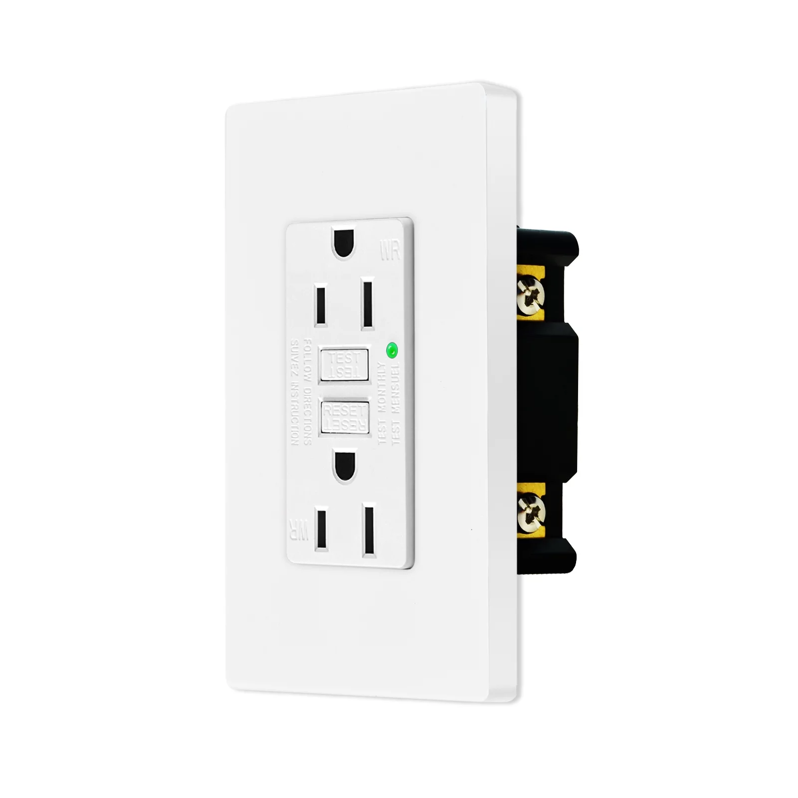 15amp GFCI Outlets, Non-Tamper-Resistant GFI Duplex Receptacles with LED Indicator, Ground Fault Circuit Interrupter with Wall Plate, ETL Listed, White, 1 Pack