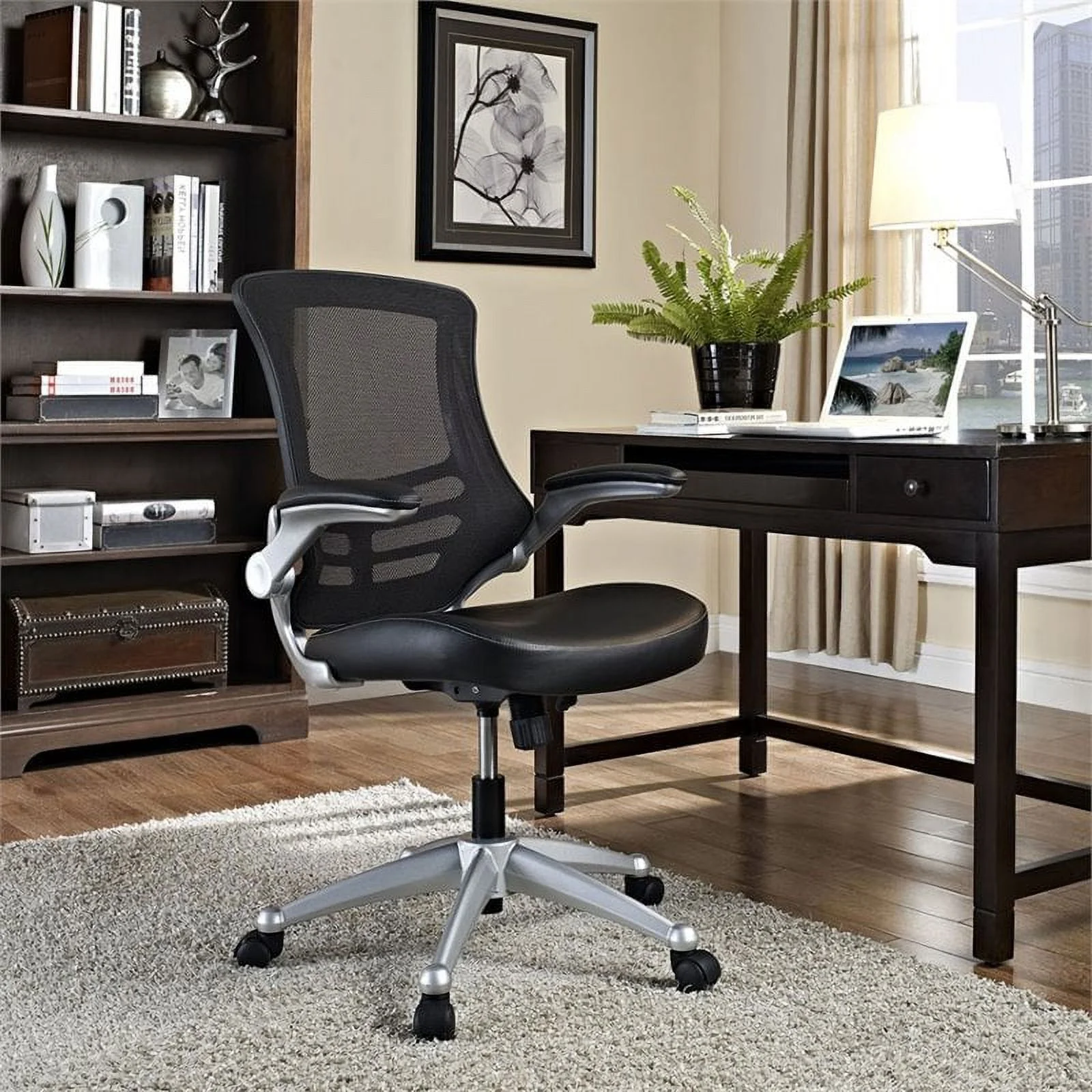 Scranton & Co Modern Faux Leather Mesh Office Chair in Black