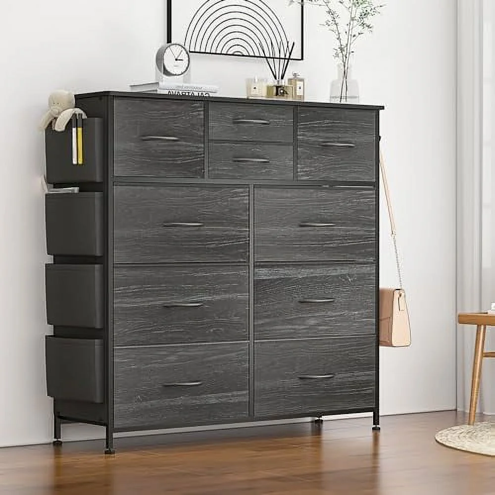 ZFGSUIJN Dresser for Bedroom with 10 Drawers  PU Fabric  Tower with Side Pockets  Tall Chest of Drawers for Nursery  Hallway  Closets (Black)