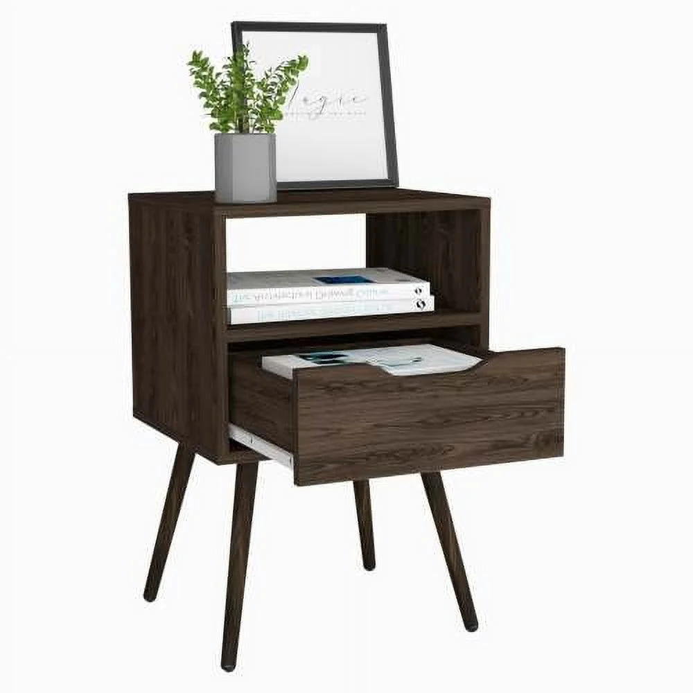 ZJbiubiuHome Nightstand 25”H   Top  Four Legs  One Open   One Drawer  Dark Walnut
