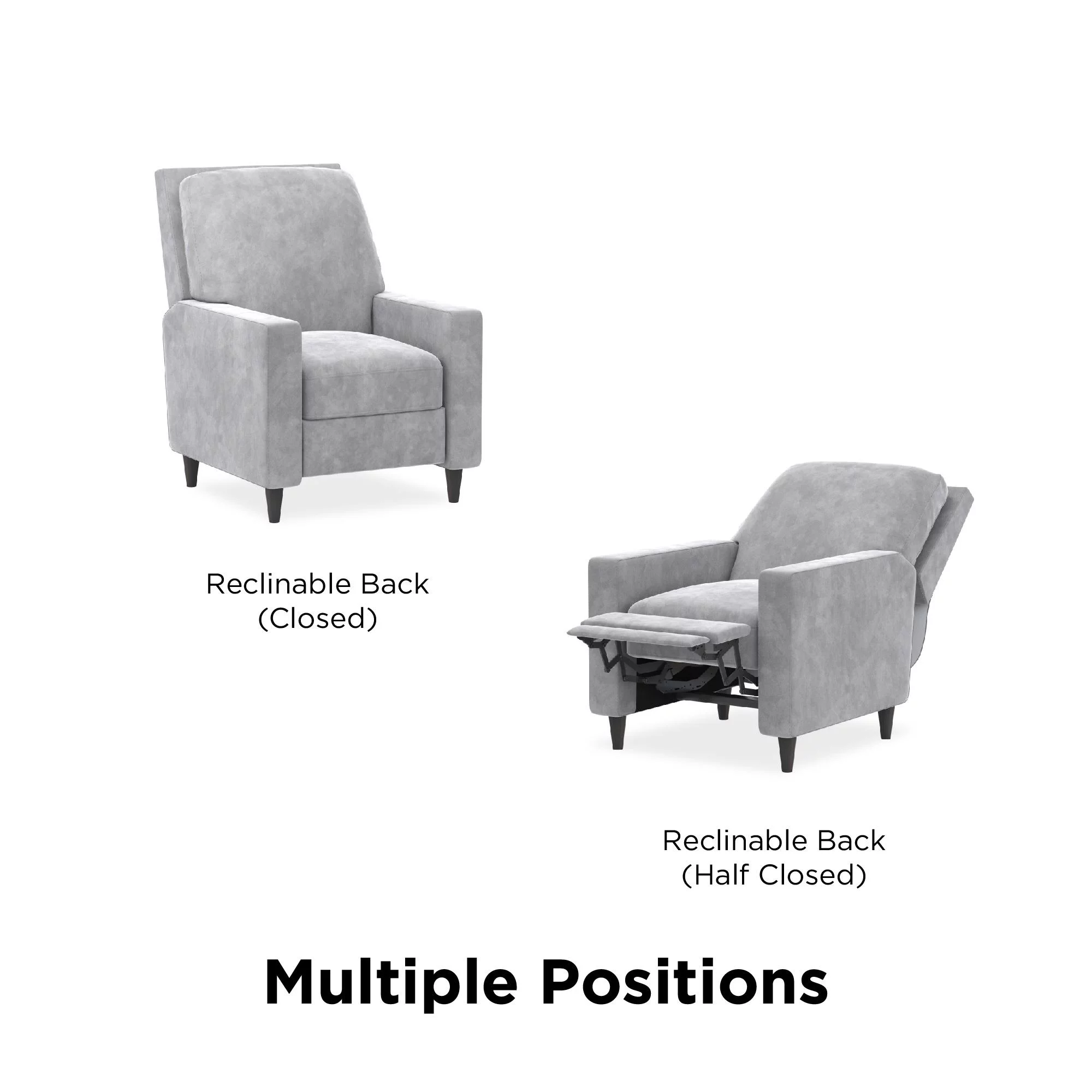 Novogratz Lana Pushback Recliner, Light Gray Velvet