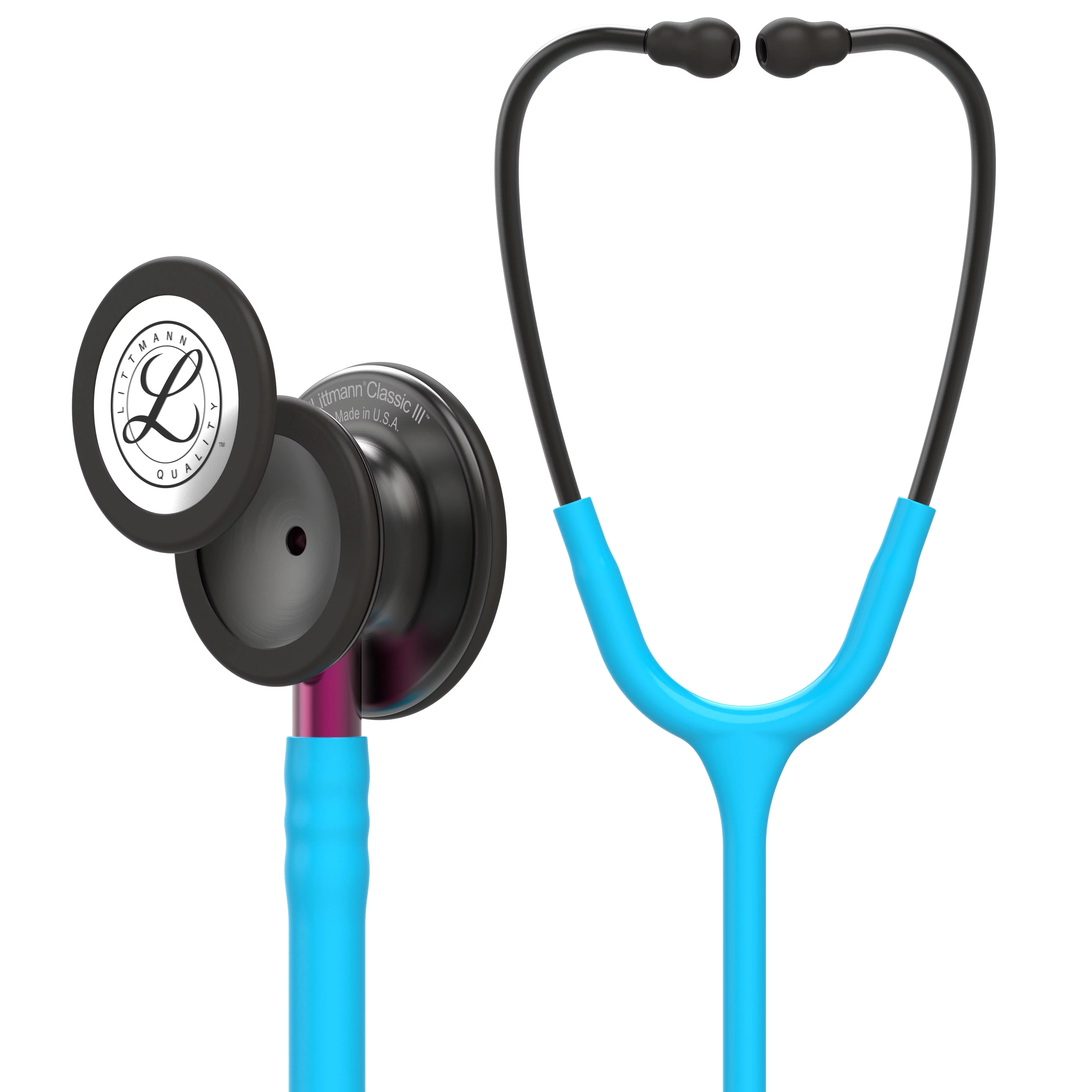 Littmann Classic III Monitoring Stethoscope, Smoke, Turquoise Tube/Pink Stem