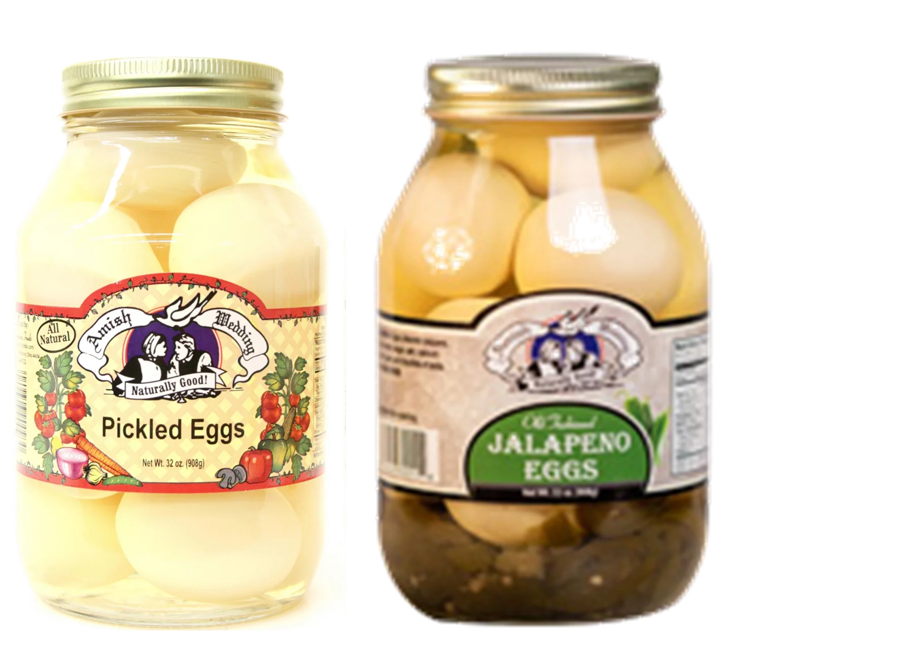 Amish Wedding Pickled Eggs & Jalapeno Eggs Variety 2-Pack, 32 oz. Jars