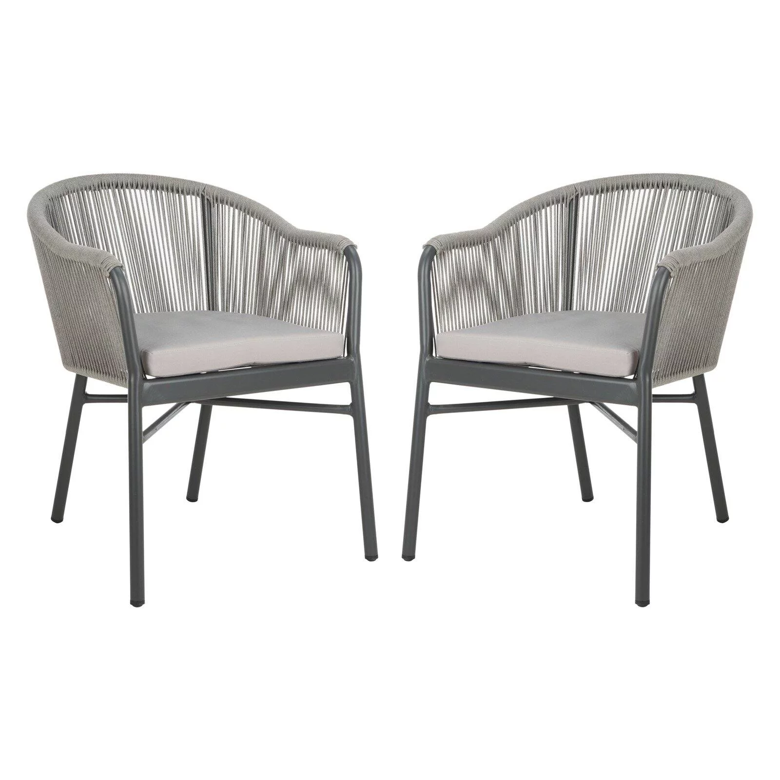 SAFAVIEH Nicolo Outdoor Patio Rope Chair, Grey/Cushion, Set of 2