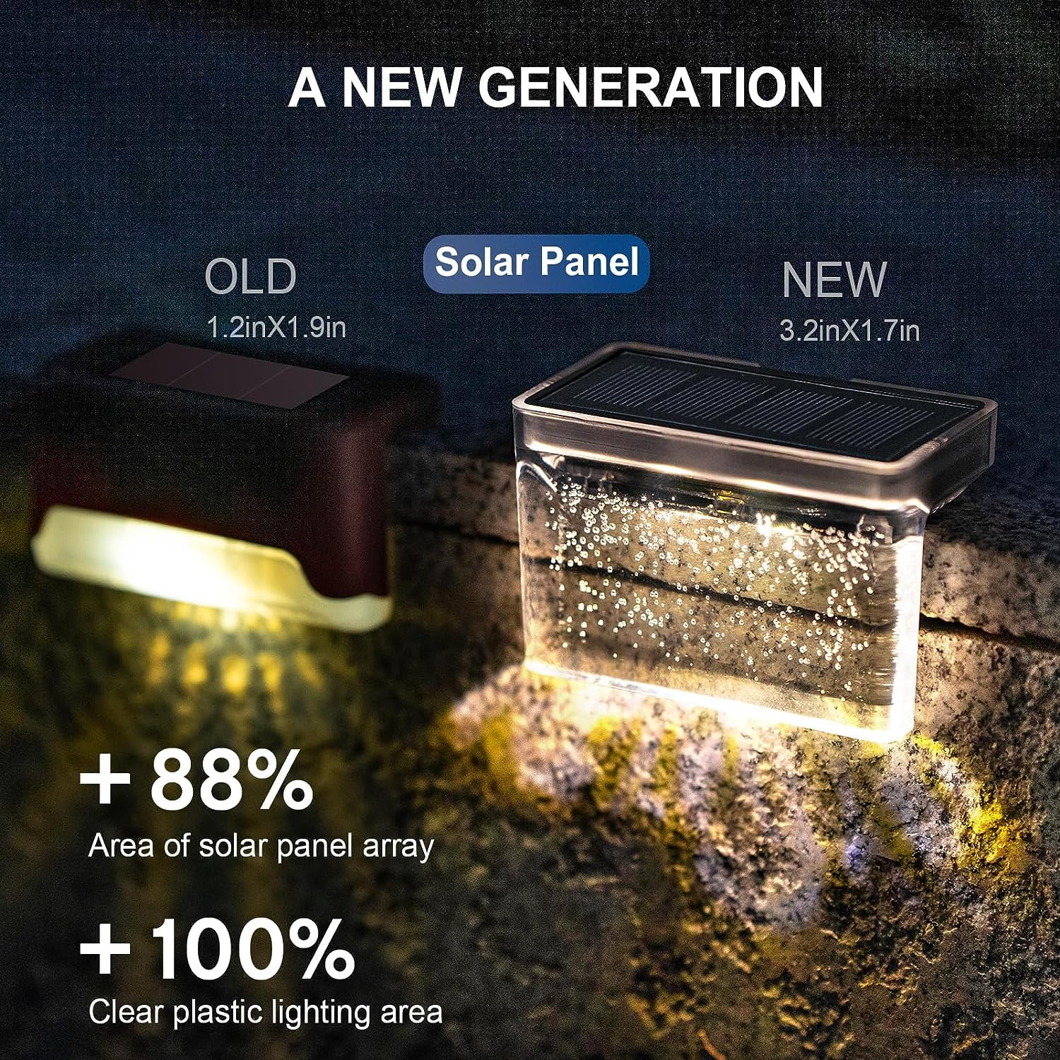 Solar Deck Lights 8 Pack, Solar Step Lights IP65 Waterproof Solar Powered Outdoor Led Lights for Fence Railing Wall Pool Stair Yard Garden Patio Pool Decorations (Warm White)