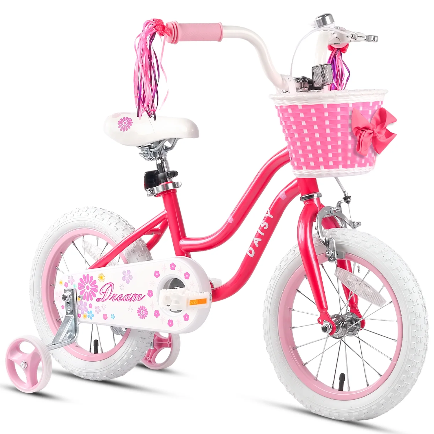 Glerc Daisy 12 Inch Girls Bike Ages 1 2 3 4 Years Old Kids Bicycle Princess Style with Training Wheels & Basket & Streamers & Bell for Birthday, Red