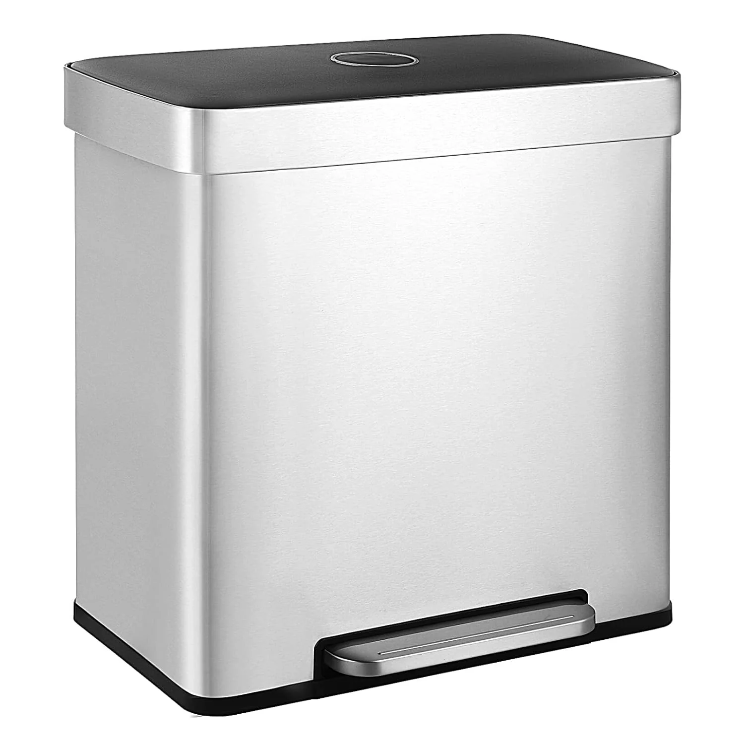 16 Gallo Stailess Steel Trash Ca, 60L Kitche Classified Recycle Garbage Ca, Dual Compartmet Dustbi With Removable Ier Buckets, Step-O, Soft-Close Lid, For Home Office, Silver