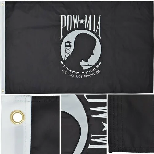 POW MIA Flag 4' x 6' Ft 210D Nylon Premium Outdoor Embroidered Double Sided Flag