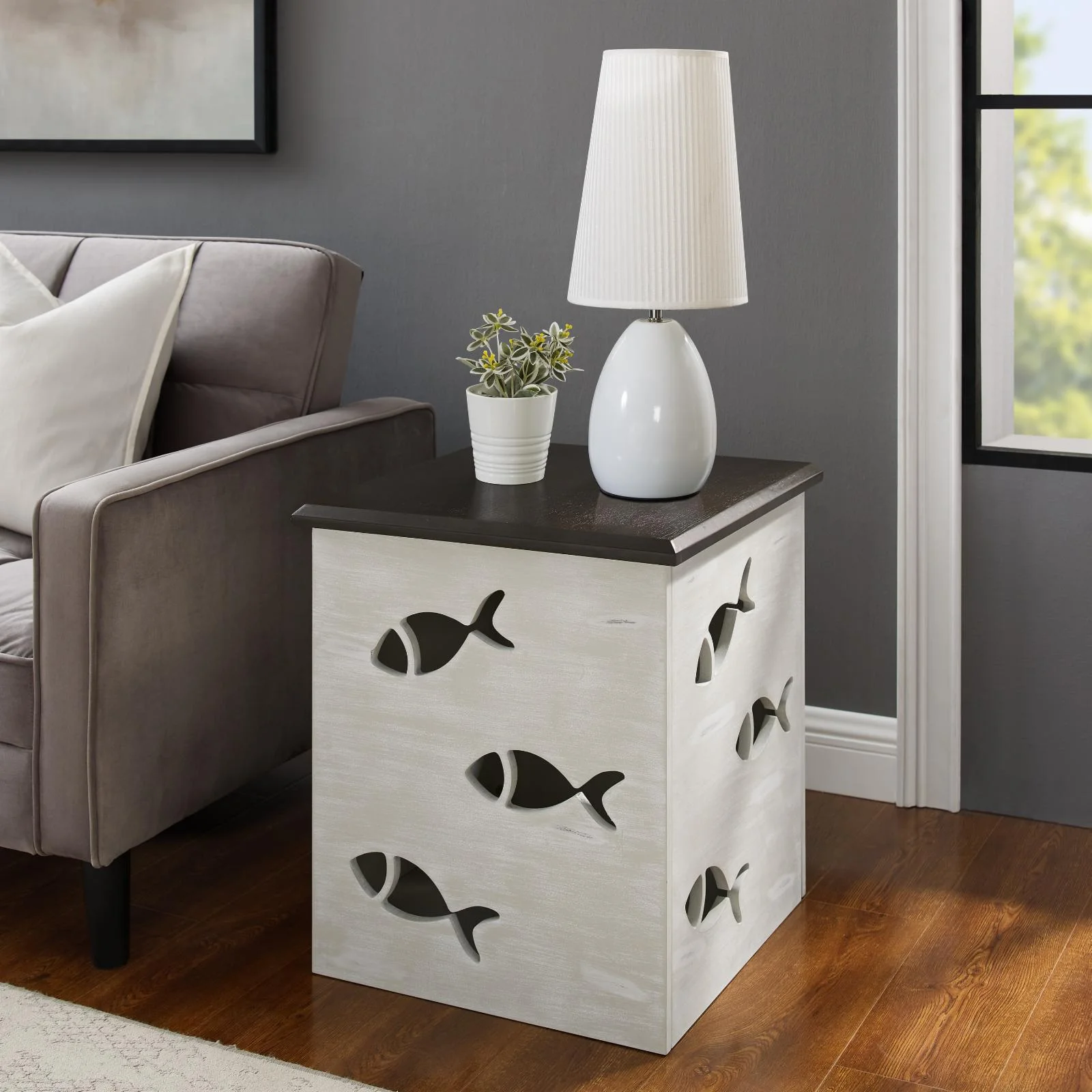 Powell Gareth Side Table - Gray Top and Cream Base