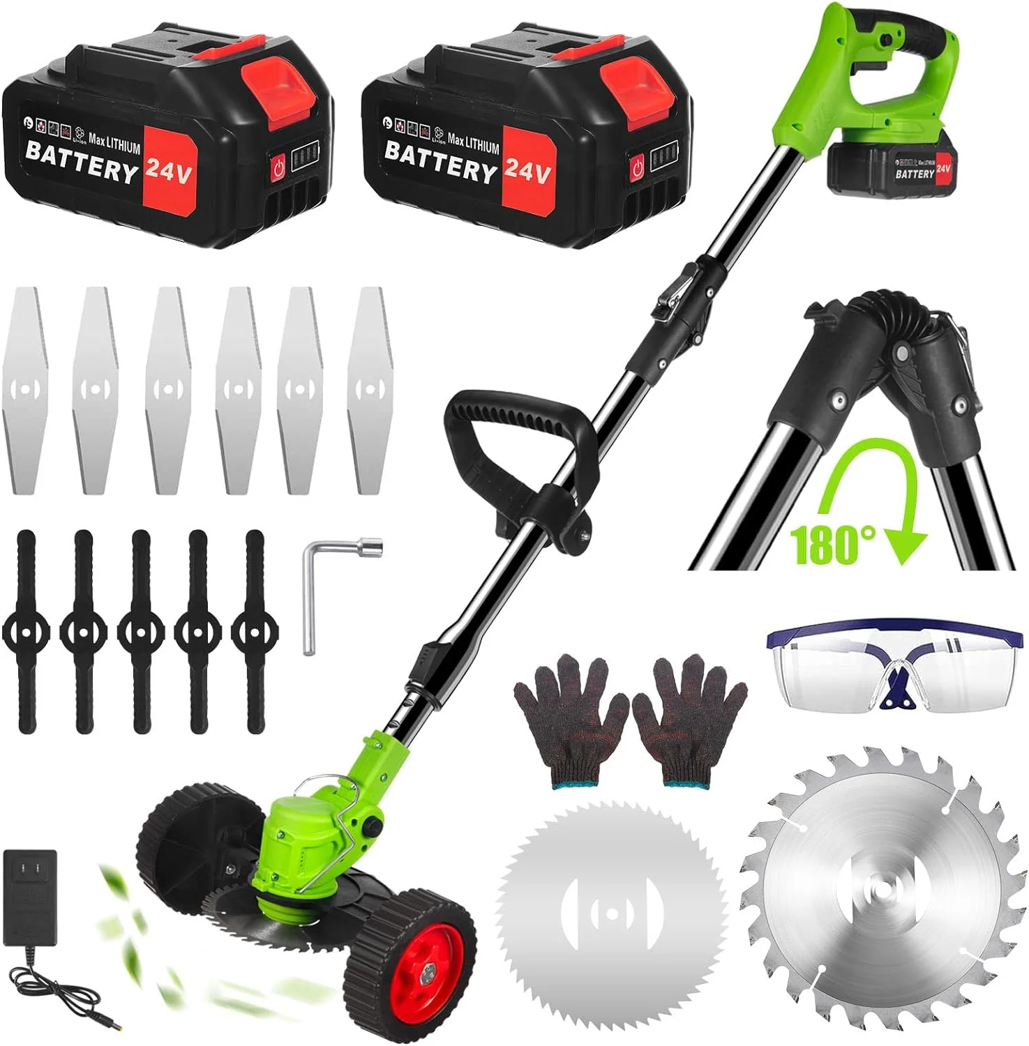 G.PEH Cordless Weed Wacker Electric Weed Eater Edgers 24V Foldable Brush Cutter with 2 Large Capacity Batteries &13 Blades Weedeaters Battery Operated Grass Timmer for Lawn Garden Yard