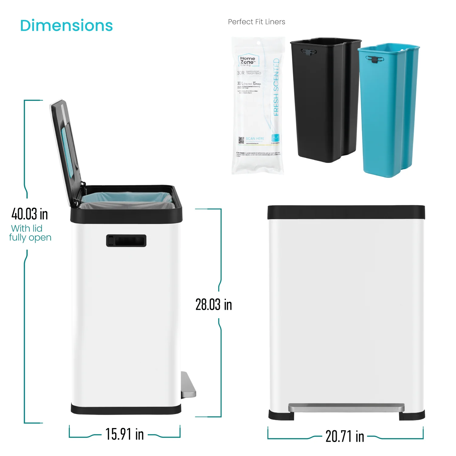 Home Zone Living 18.5 gal Kitchen Garbage Can with Cleanaura Pack, White