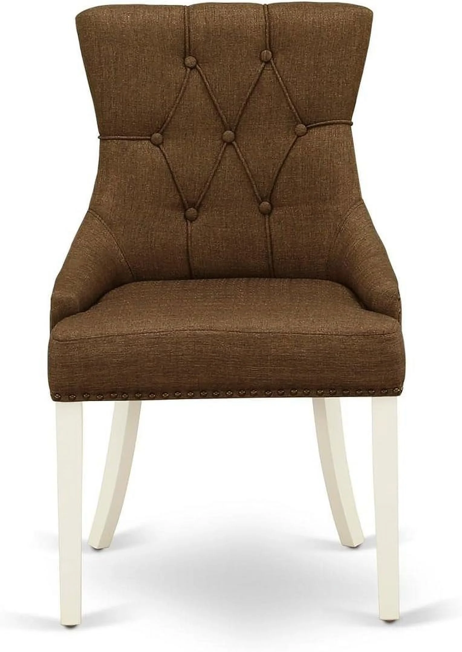 FRP2T18 Friona Parsons Dining Chairs - Button Tufted Nailhead Trim Brown Linen Linen Fabric Upholstered Chairs, Set Of 2, Linen White