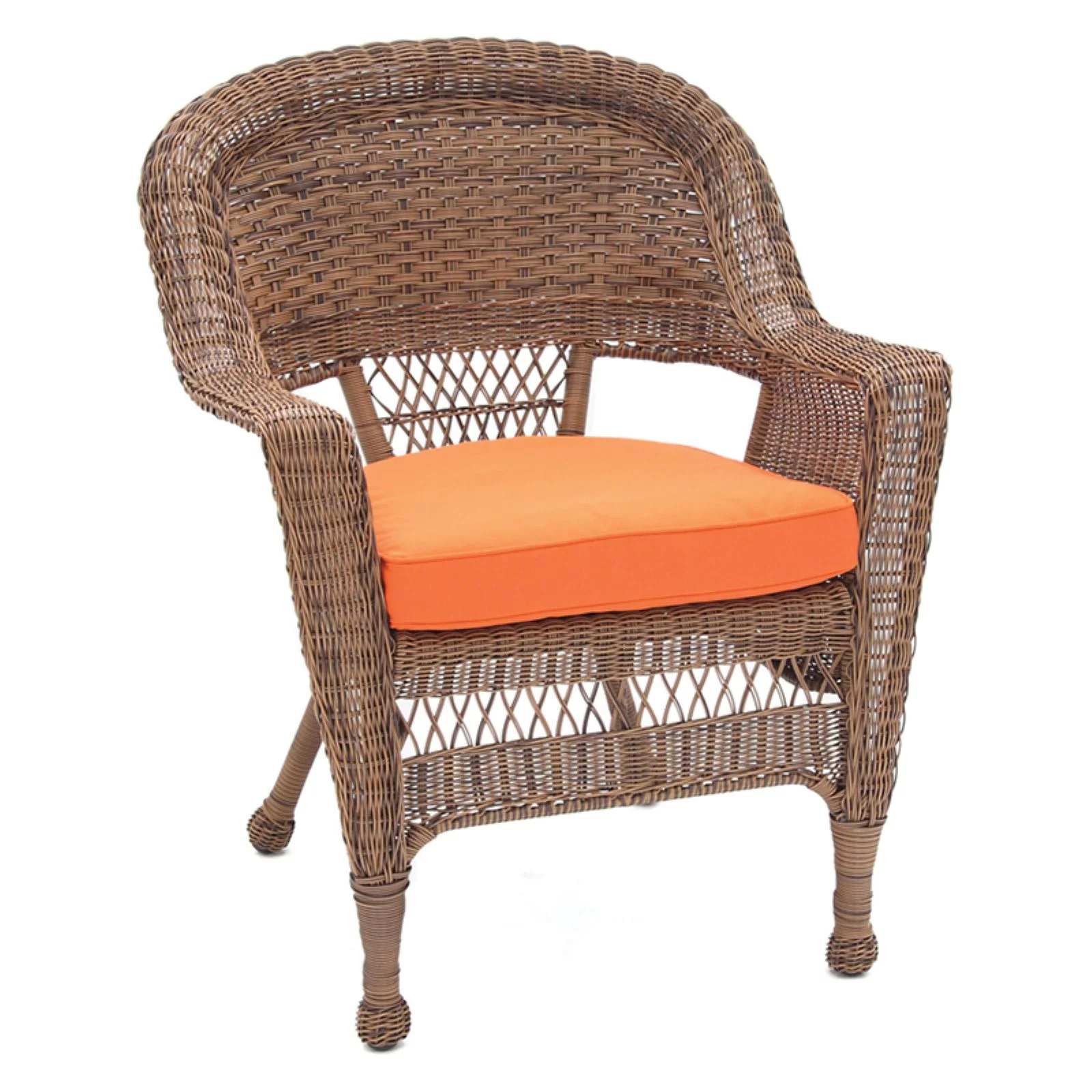 Honey Wicker Chair with Blue Cushion - Set of 4