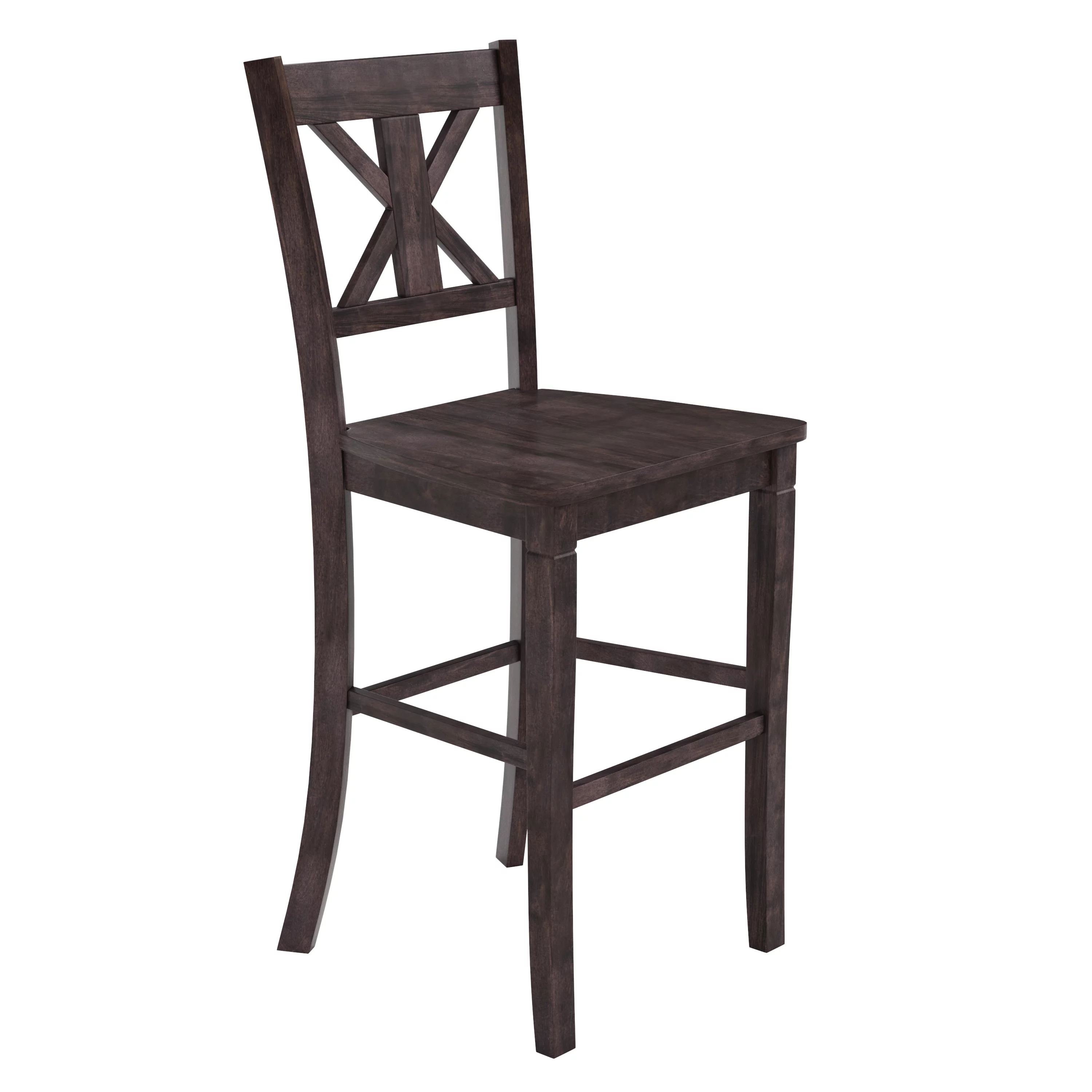 Emma + Oliver Wooden Modern Farmhouse Bar Height Dining Stool in Gray Wash with Decorative Carved Backrest and Walnut Finished Wood Seat