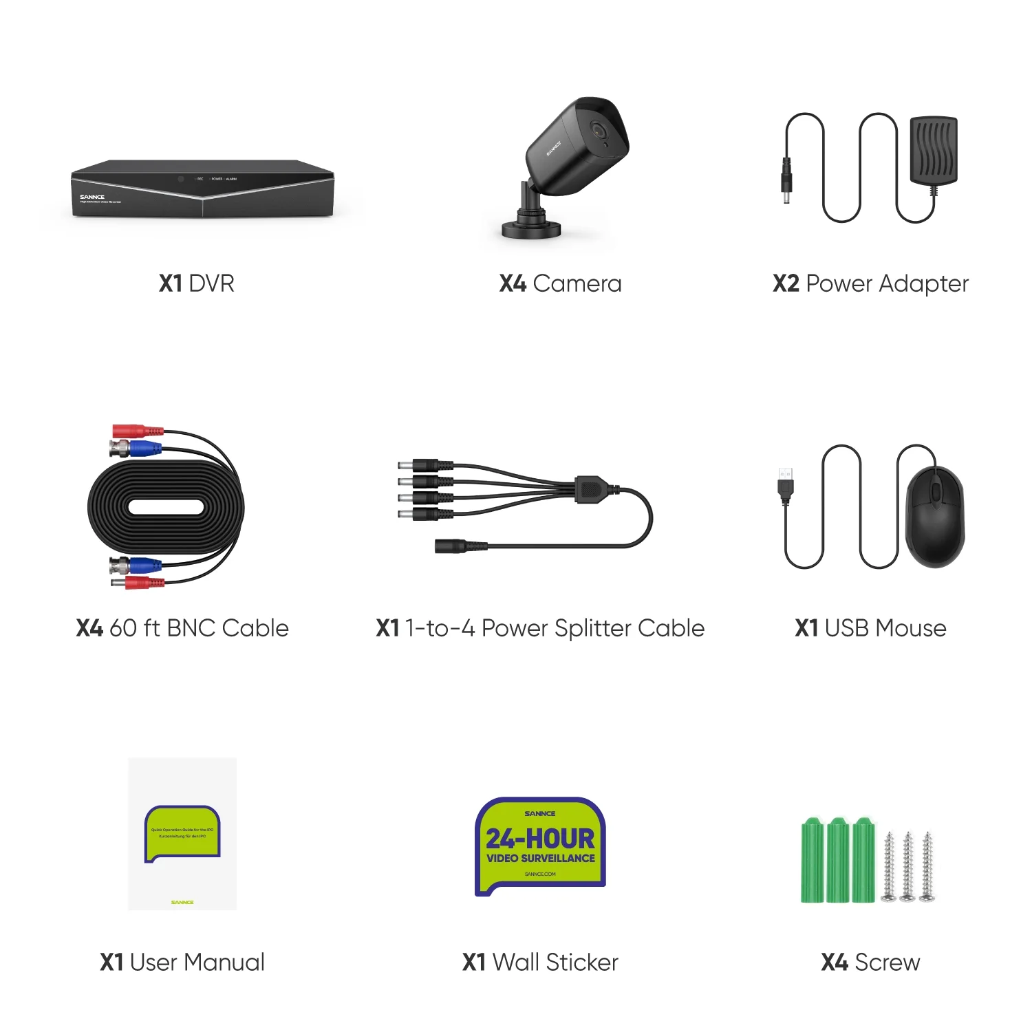 SANNCE 8CH 1080P 5in1 DVR Security Cameras Home Video 4Pcs 2.0MP Night Vision Security Camera System with 0T Hard Drive