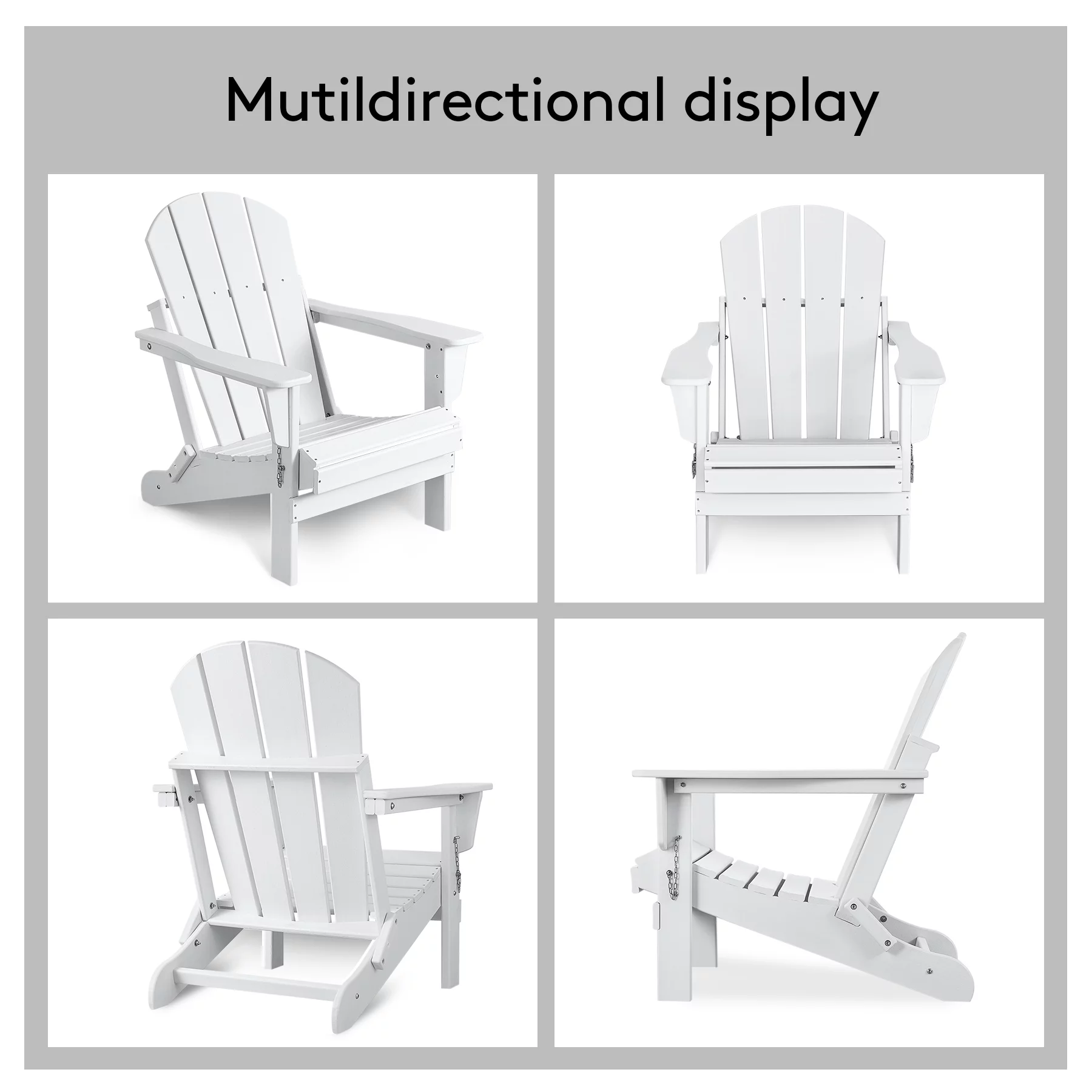 Royard Oaktree Folding Adirondack Chairs, Outdoor Foldable Reclining Chair, Plastic Fire Pit Chairs, Weather Resistant Patio Chairs, Classic Adirondack Chairs for Garden Deck Backyard,White