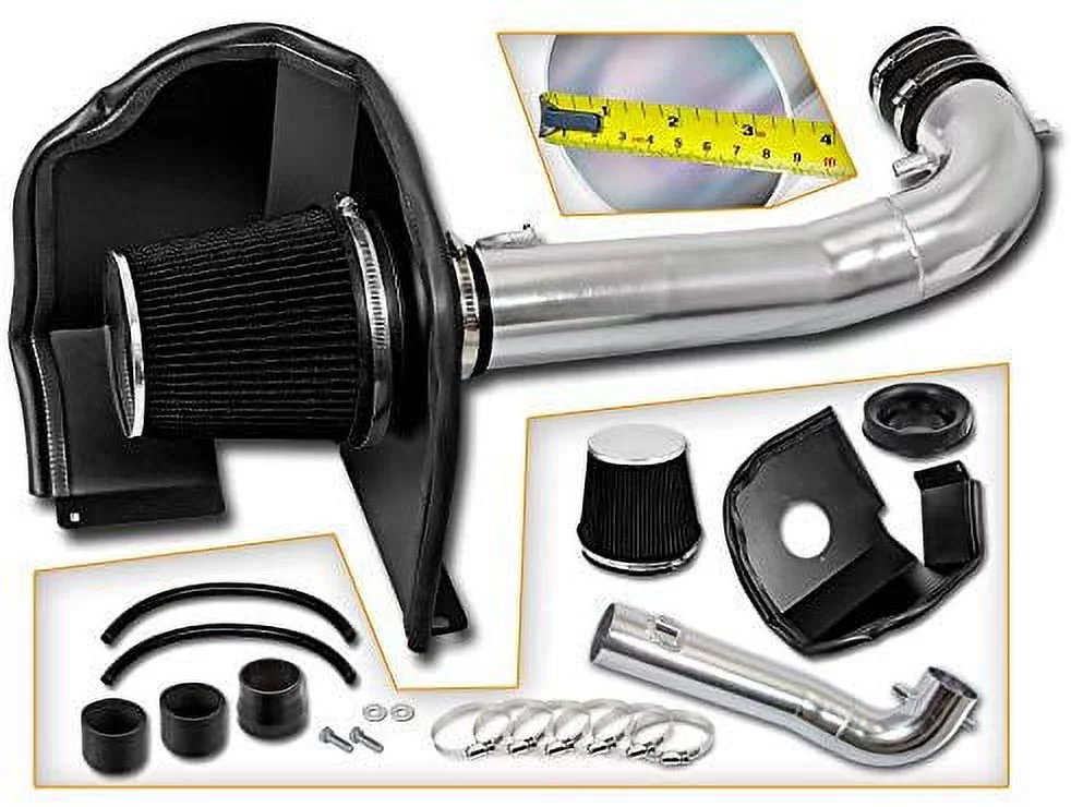 Cold Air Intake System with Heat Shield Kit + Filter Combo BLACK Compatible For 15-20 Silverado Escalade Suburban Tahoe Yukon Denali V8