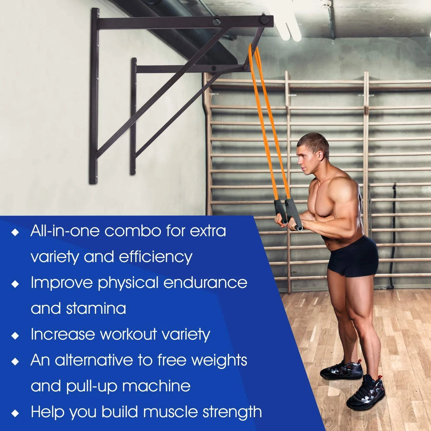 Yes4All Heavy Wall Mount Chin Up Bar + Resistance Band 25lb, Black, Combo