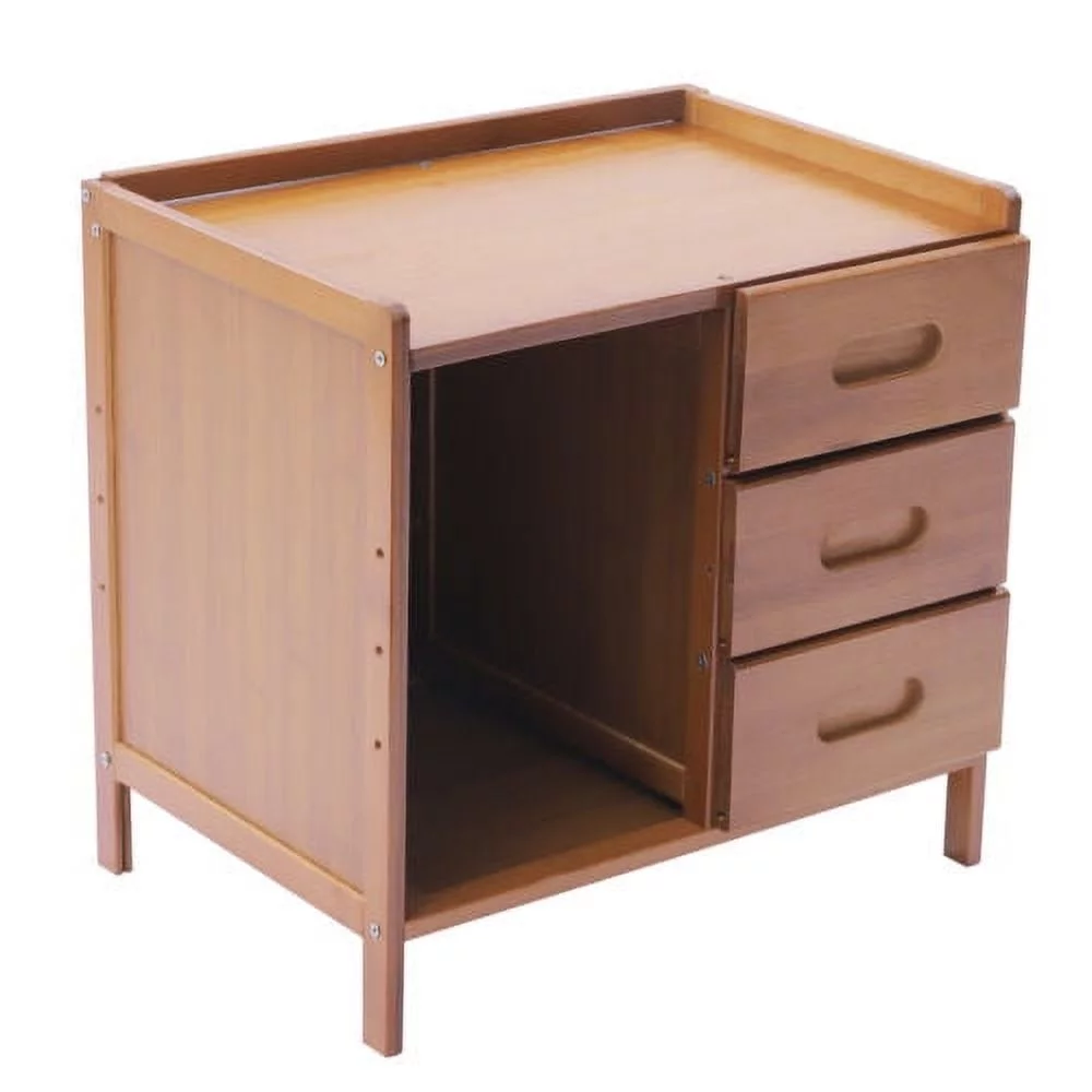 Bamboo Nightstand with 3 Drawers+Cabinet Large Capacity Bedside Table 42*30*40cm