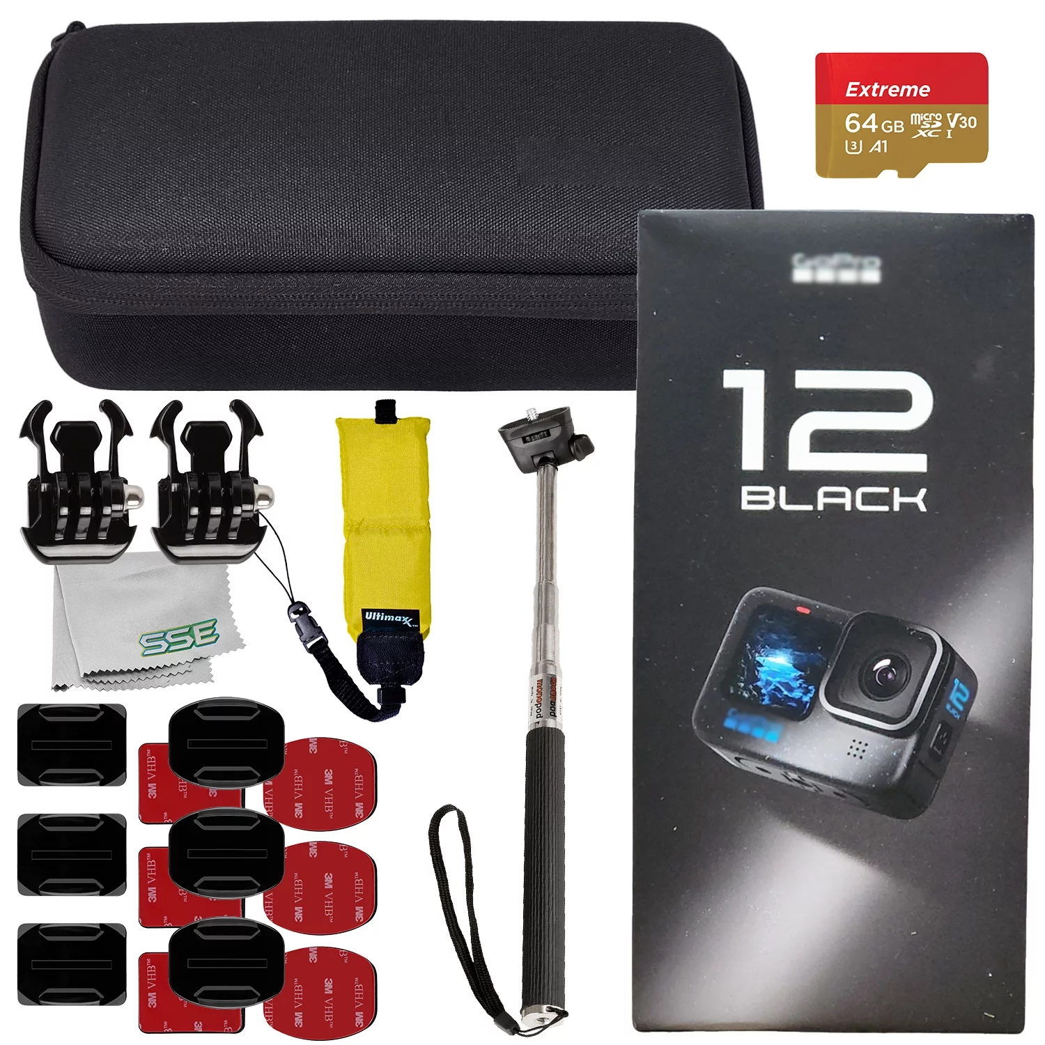Ultimaxx Basic Action Camera Hero 12 Bundle - Includes: 64GB Extreme microSDXC Memory Card, Selfie-Stick & More (19pc Bundle)