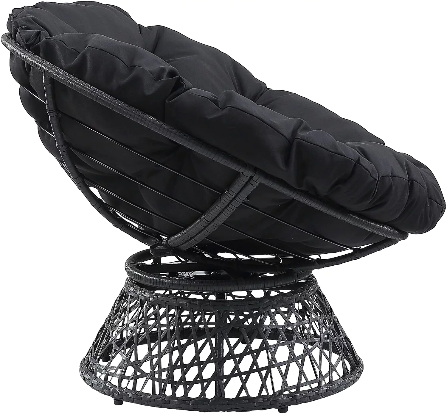 HYUN Wicker Papasan Chair with 360-Degree Swivel, Grey Frame with Black Cushion
