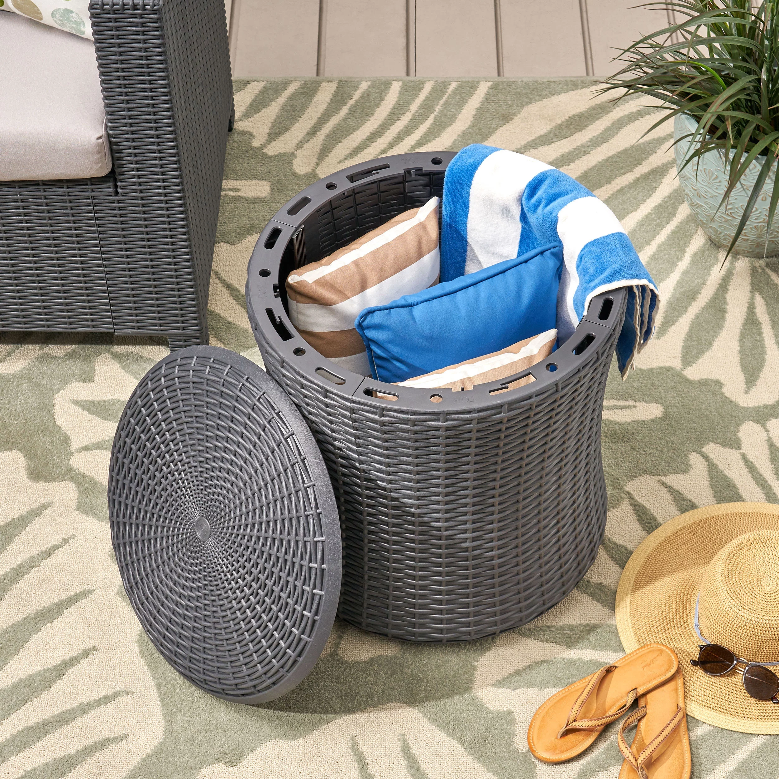 Noble House Olivo Outdoor Polypropylene Resin Patio Side Table in Dark Gray