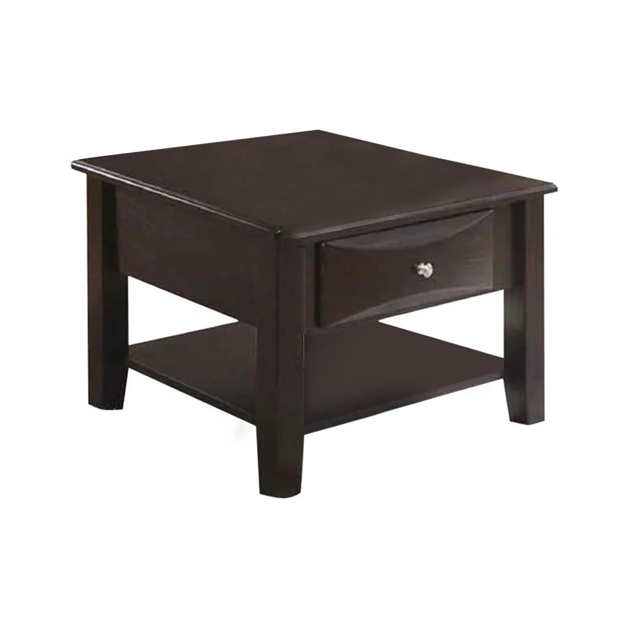 24 Inch Classic Square End Table Single Drawer Bottom Shelf Brown Wood - Saltoro Sherpi