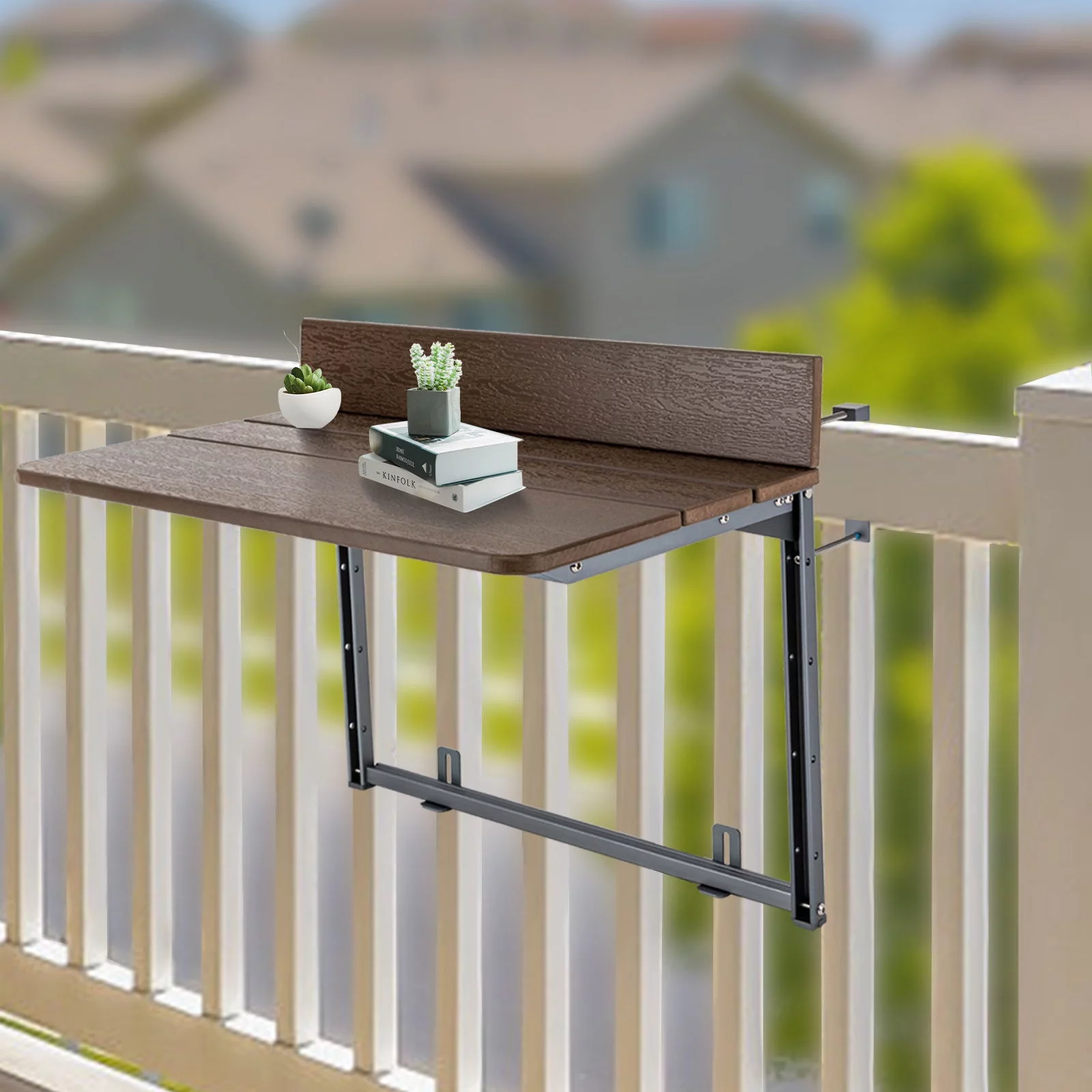 Wuzstar Balcony Table for Railings Folding Balcony Railing Hanging Table Adjustable Deck Table for Patio Garden