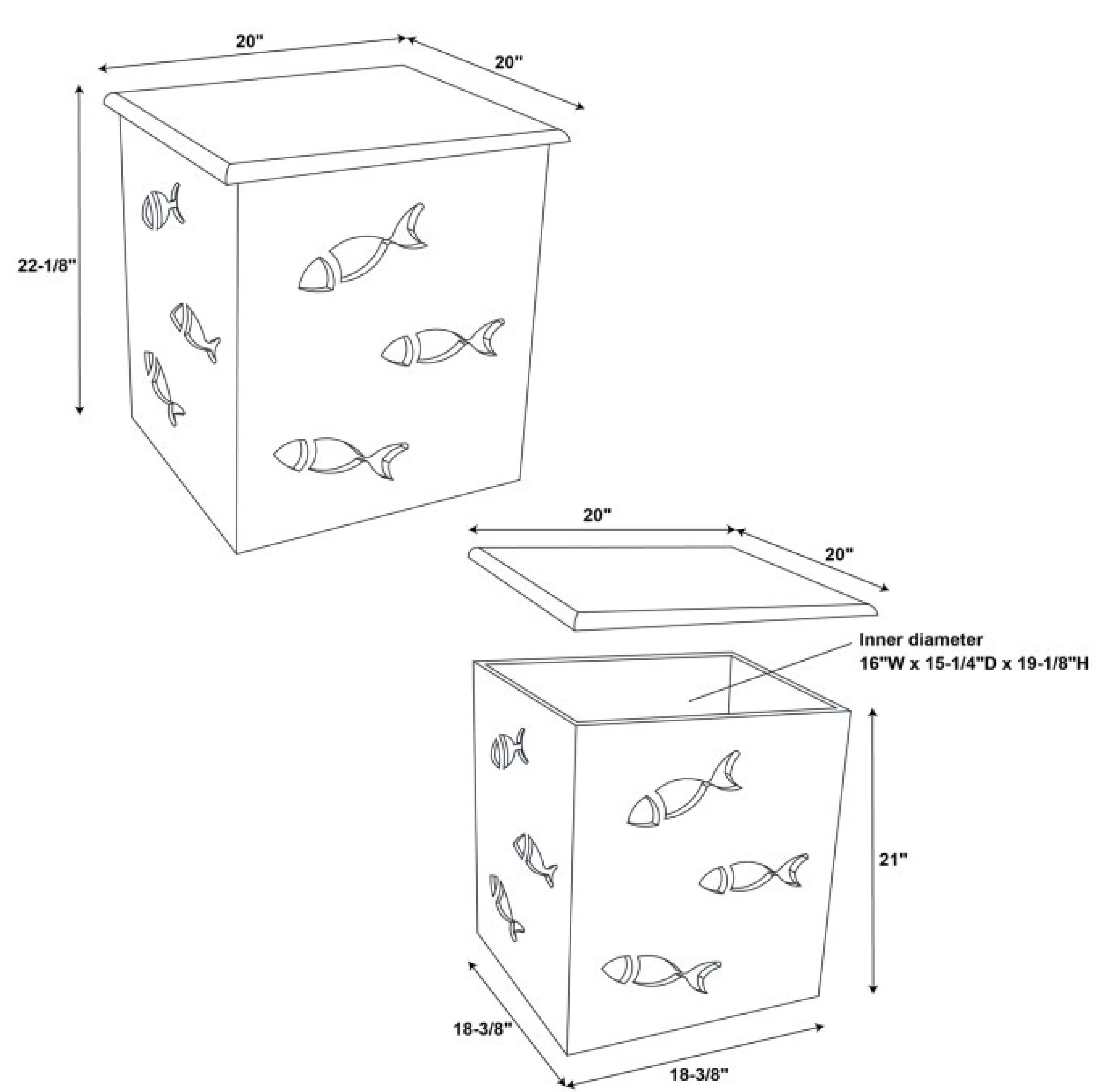Creekview Coastal Square Metal Accent Side Table with Cutout Fish, Gray Top and Cream Base