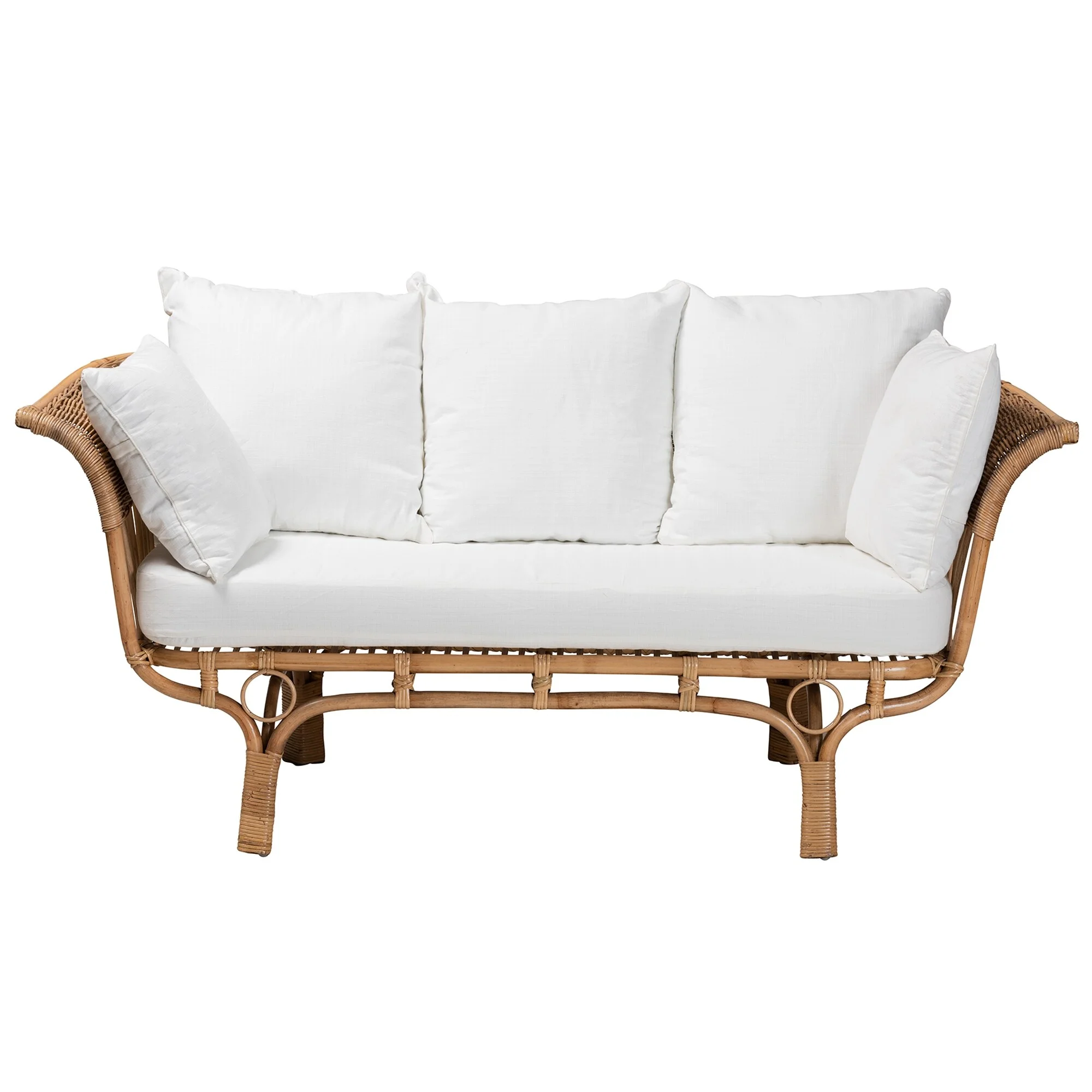 bali & pari Edana Modern Bohemian Natural Rattan Sofa With Cushion