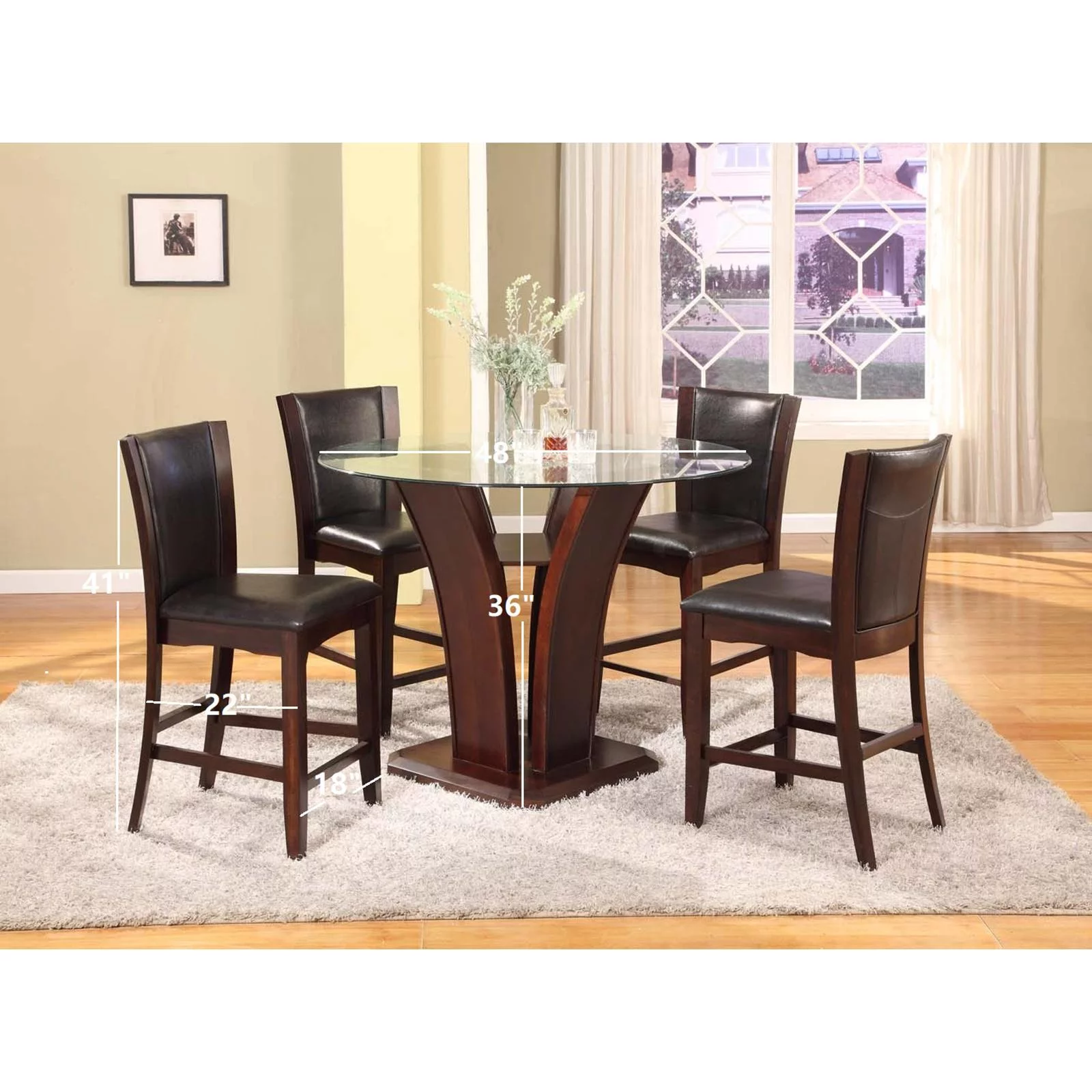 Roundhill Furniture Kecco 5 Piece Round Faux Leather Counter Height Dining Table Set